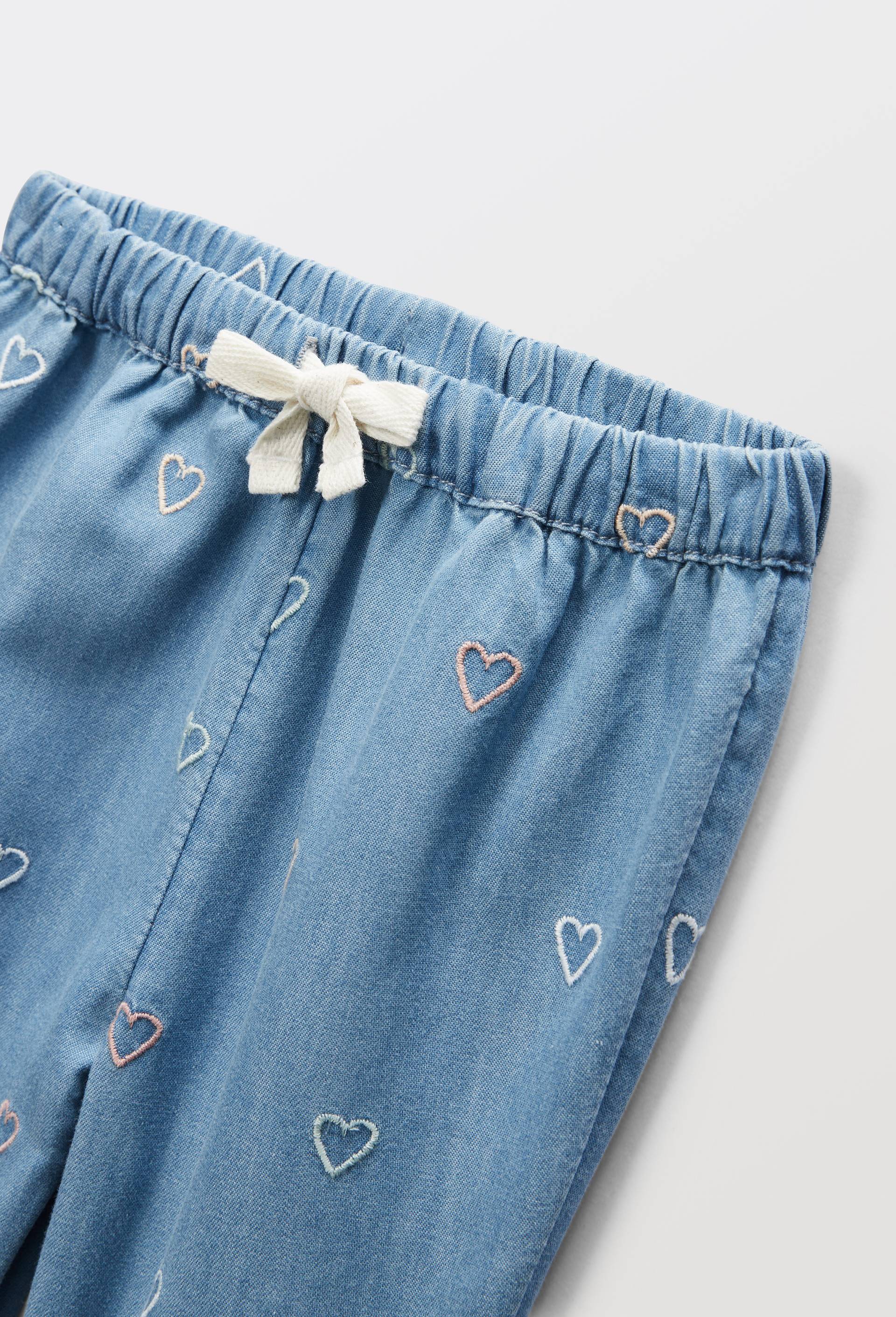 Pantalon brod&eacute;e en chambray en coton BIO GOTS, Bleu clair, large image number 2