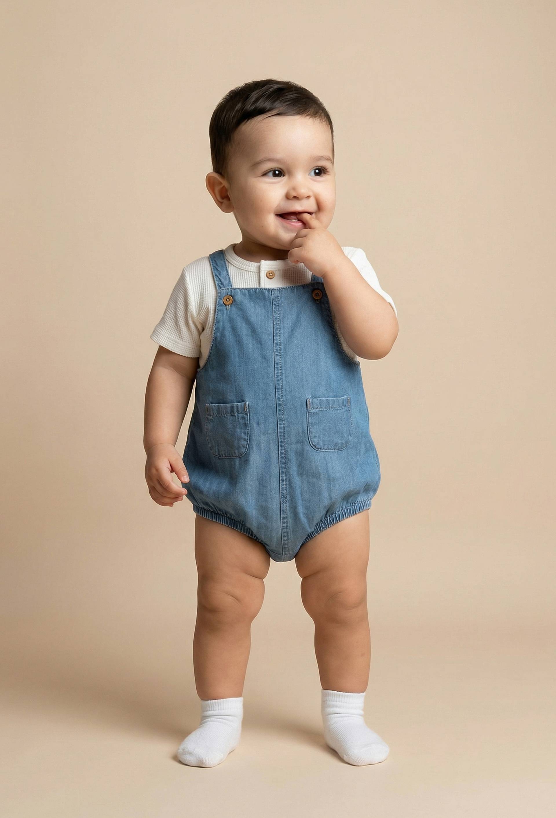 Barboteuse en chambray en coton BIO GOTS, Bleu clair, large image number 0.0