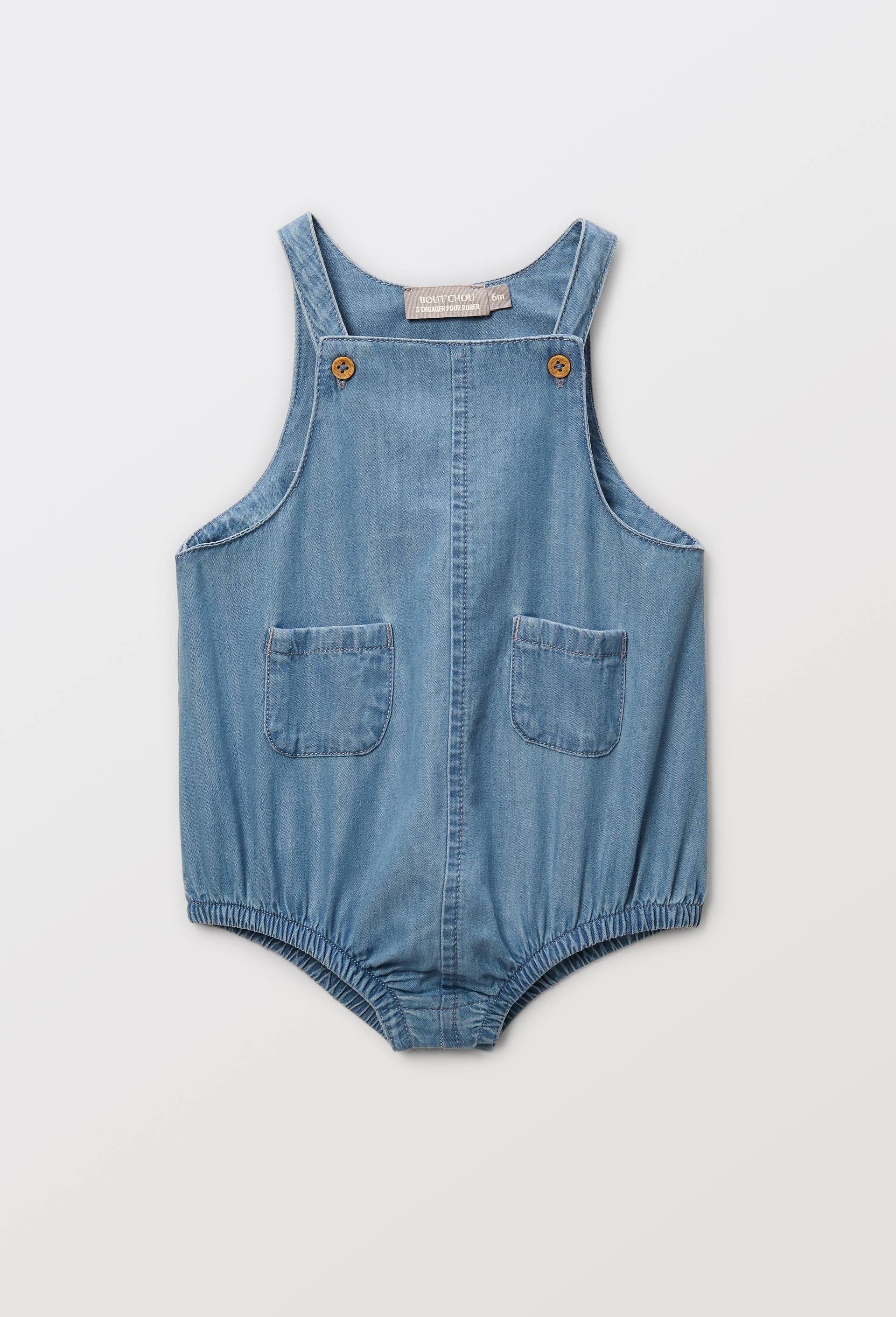Barboteuse en chambray en coton BIO GOTS, Bleu clair, large image number 1.0