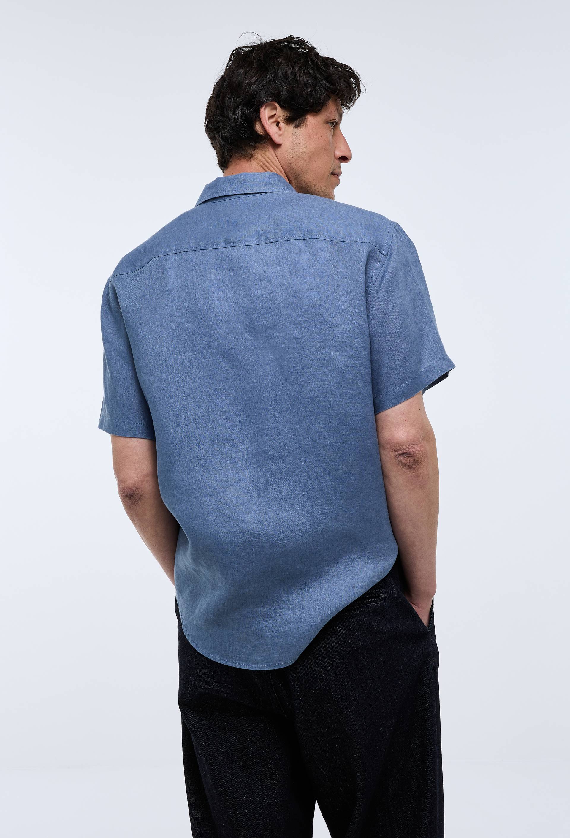 Chemise manches courtes en lin, Bleu, large image number 1