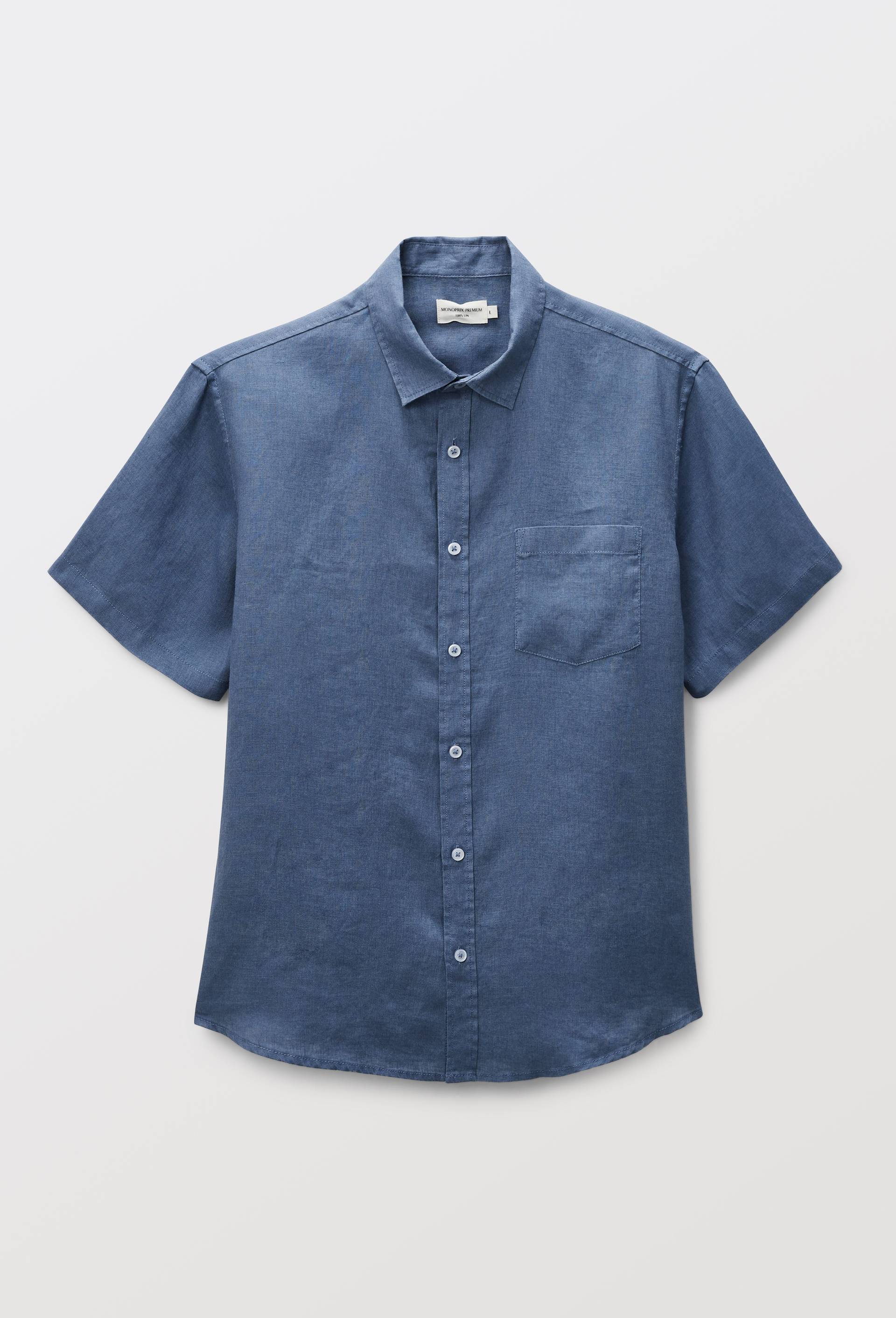 Chemise manches courtes en lin, Bleu, large image number 2