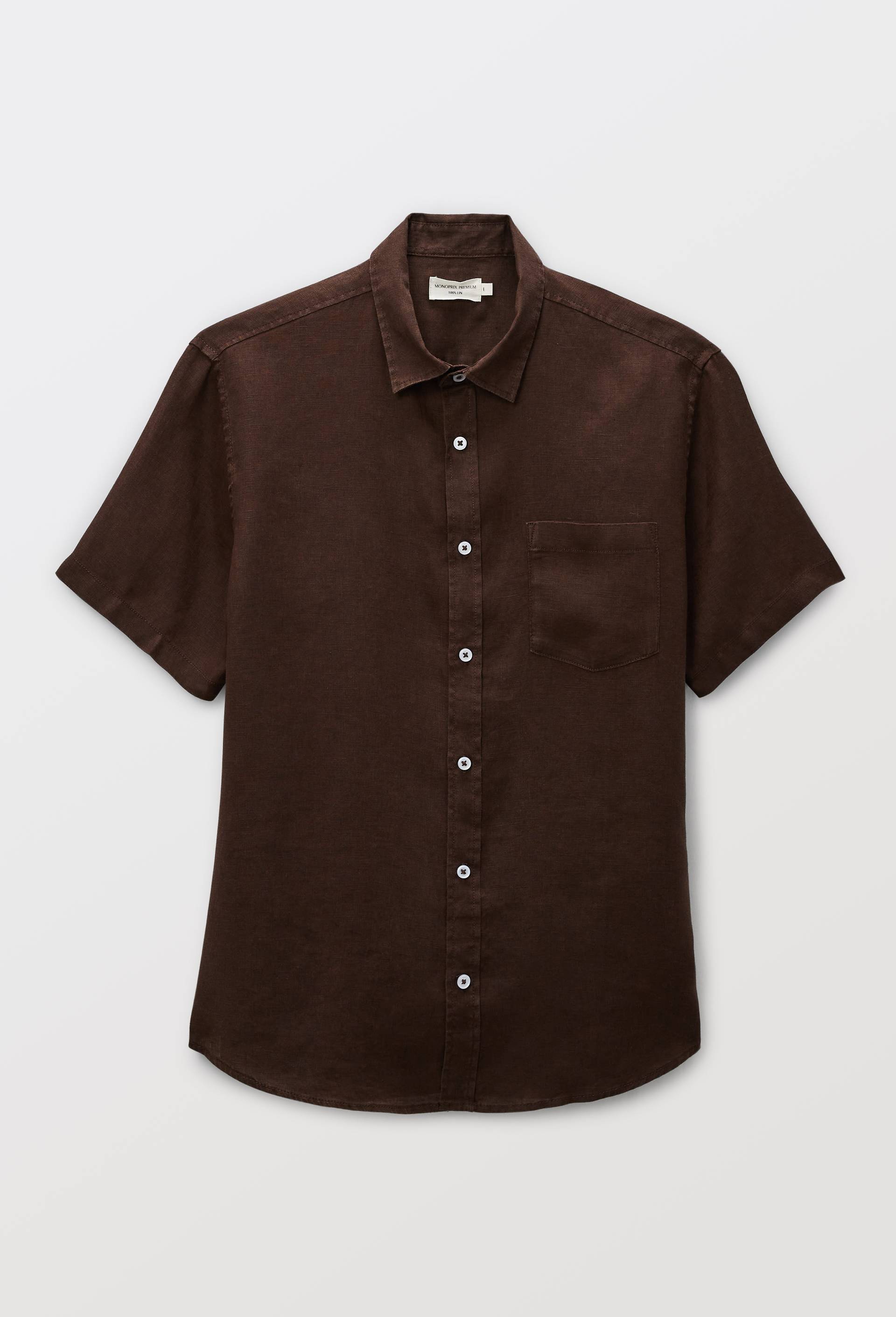 Chemise manches courtes en lin, Brun fonc&eacute;, large image number 2.0