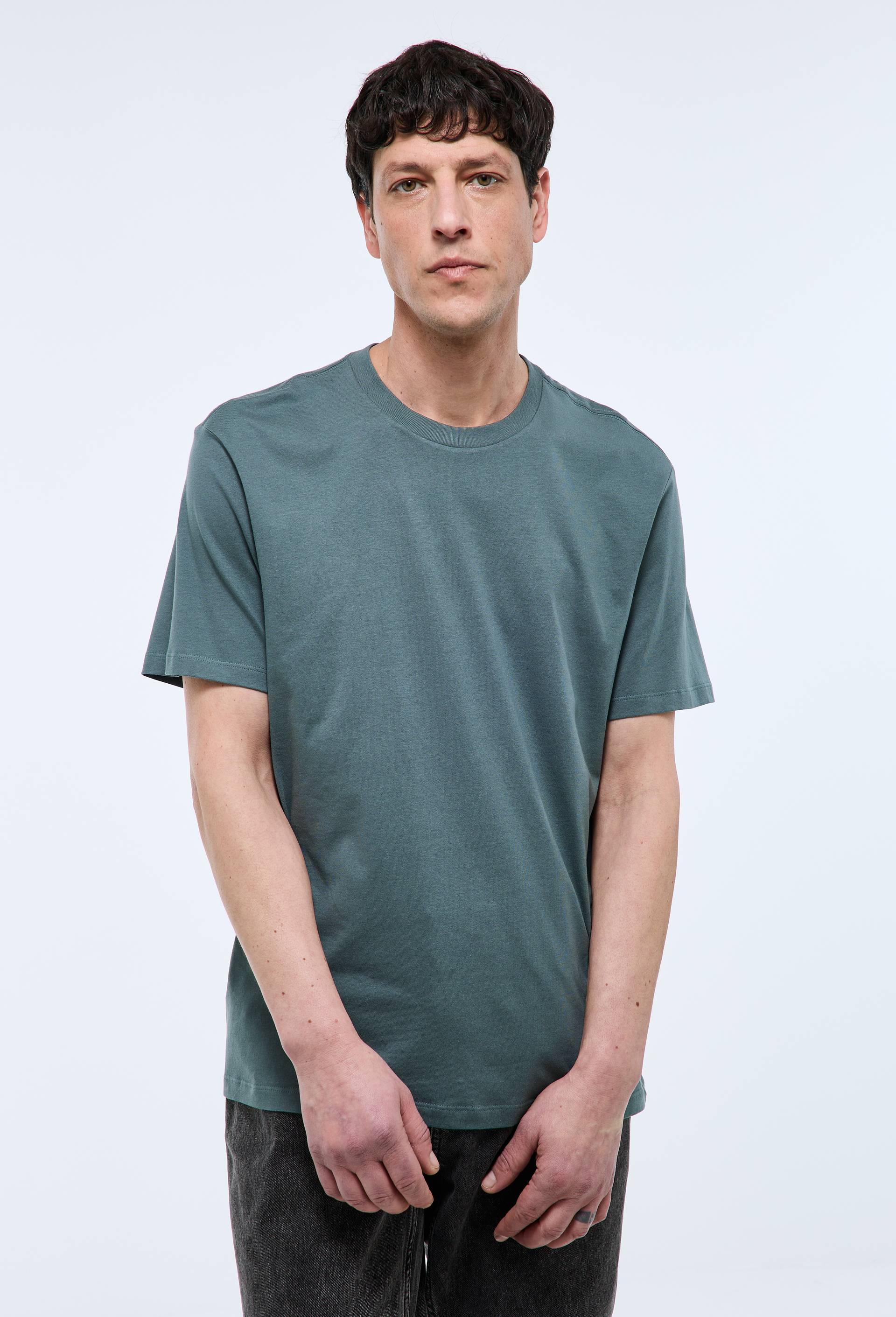 T-shirt manches courtes col rond en coton BIO GOTS, Vert fonc&eacute;, swatch image