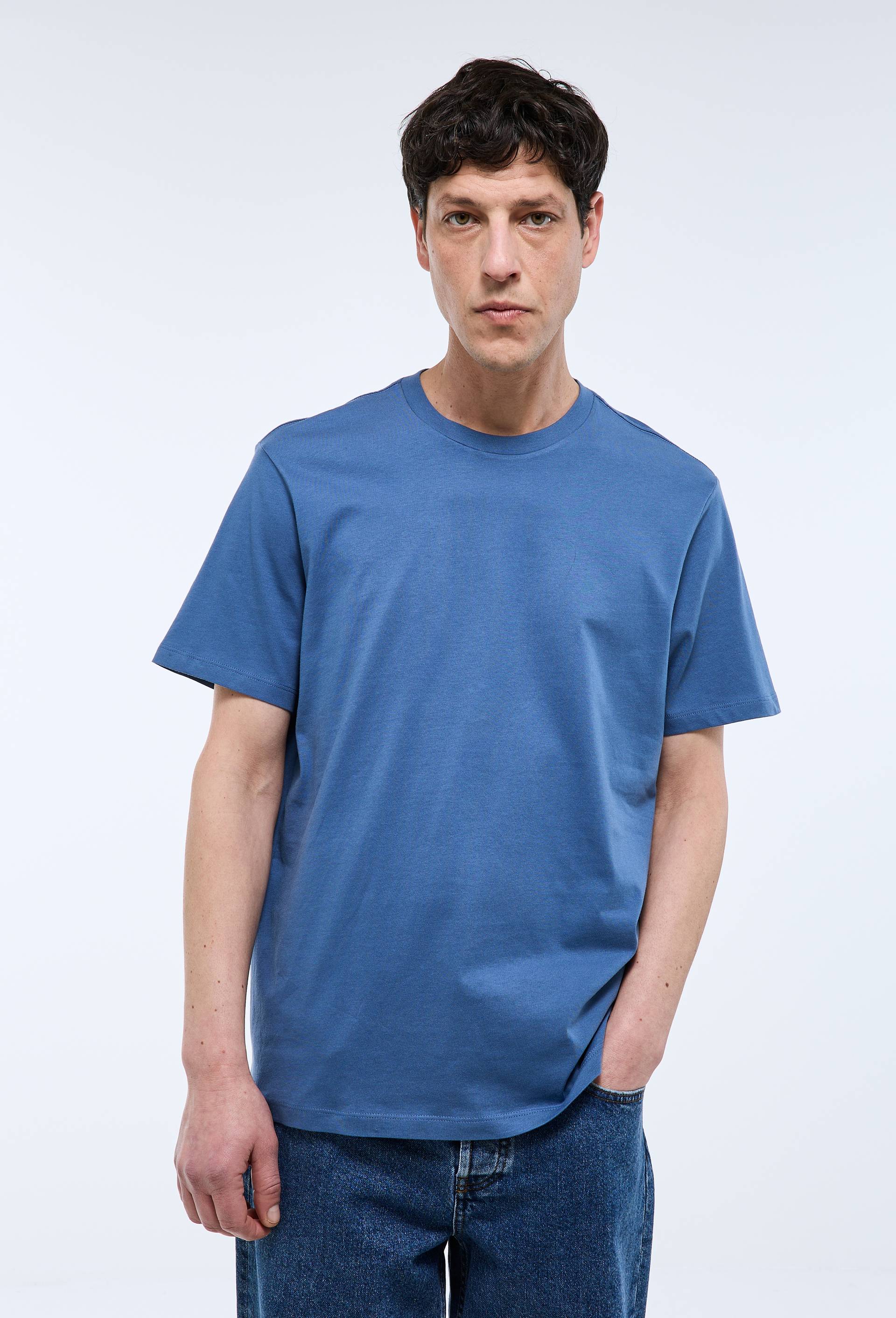 T-shirt manches courtes col rond en coton BIO GOTS, Bleu, large image number 0