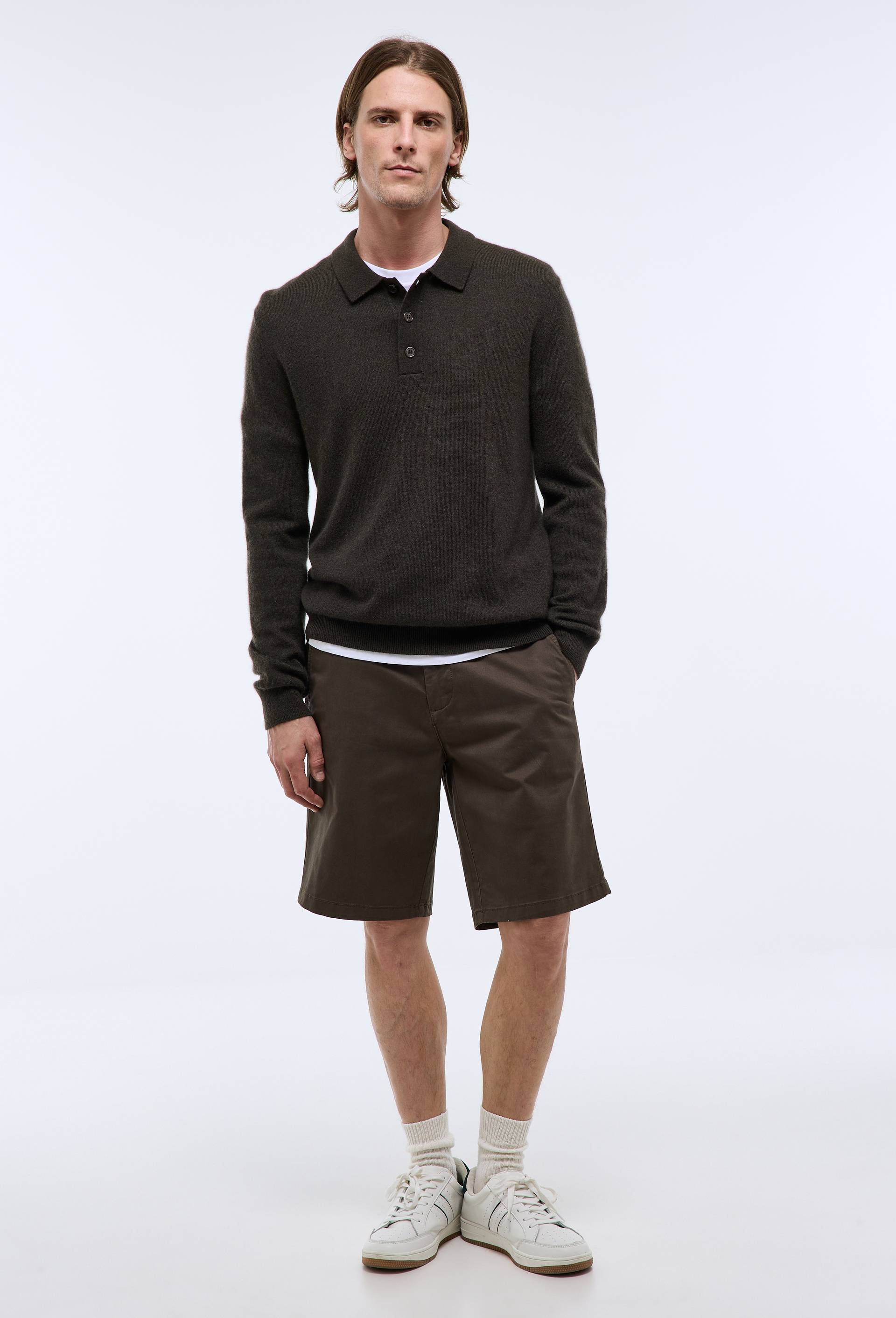 Bermuda straight en coton GOTS, Brun fonc&eacute;, swatch image