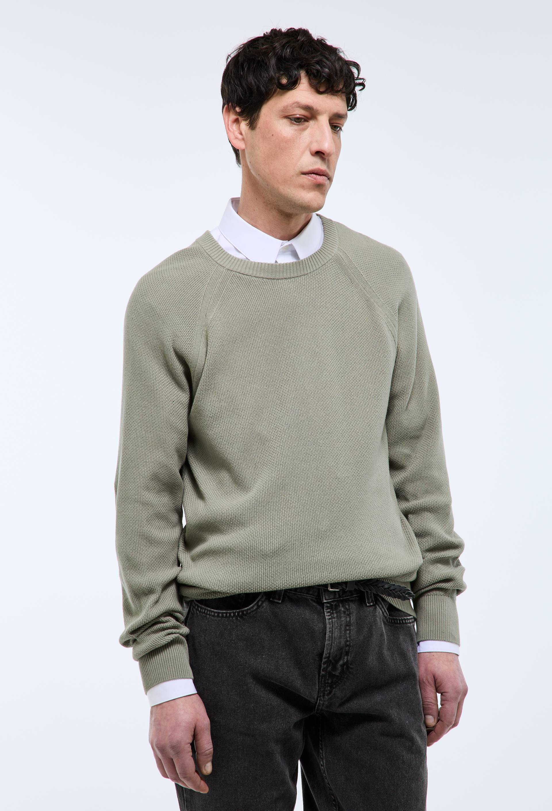 Pull col rond en coton BIO GOTS, Vert, swatch image