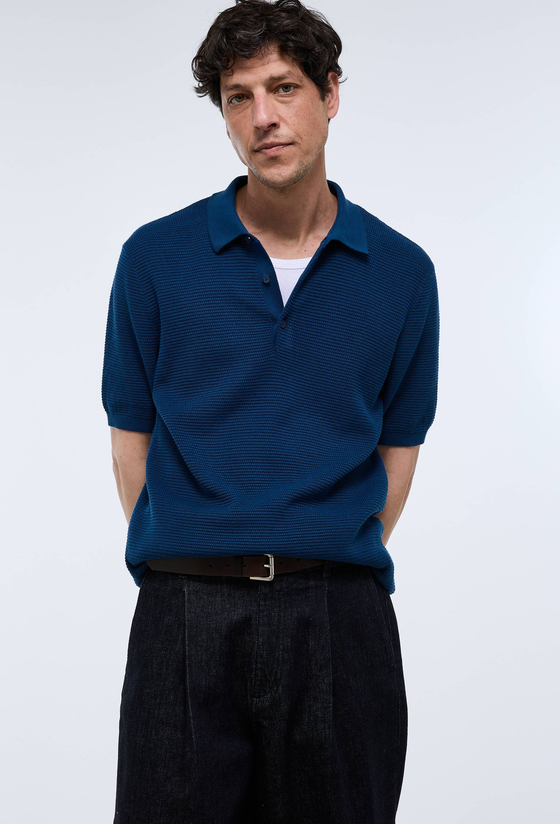 Polo en maille de coton, Bleu fonc&eacute;, large image number 0