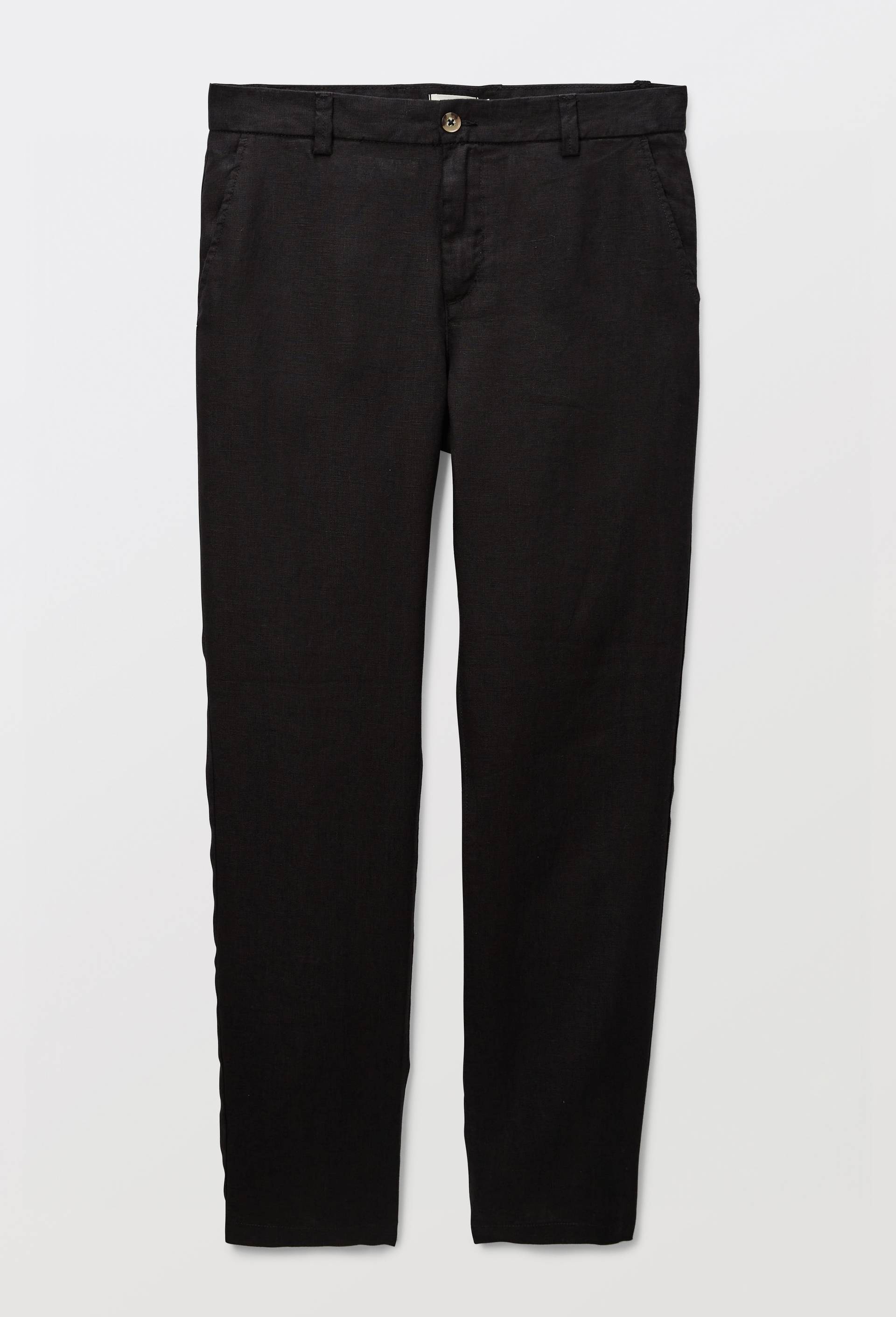 Pantalon boutonn&eacute; en lin, Noir, large image number 2