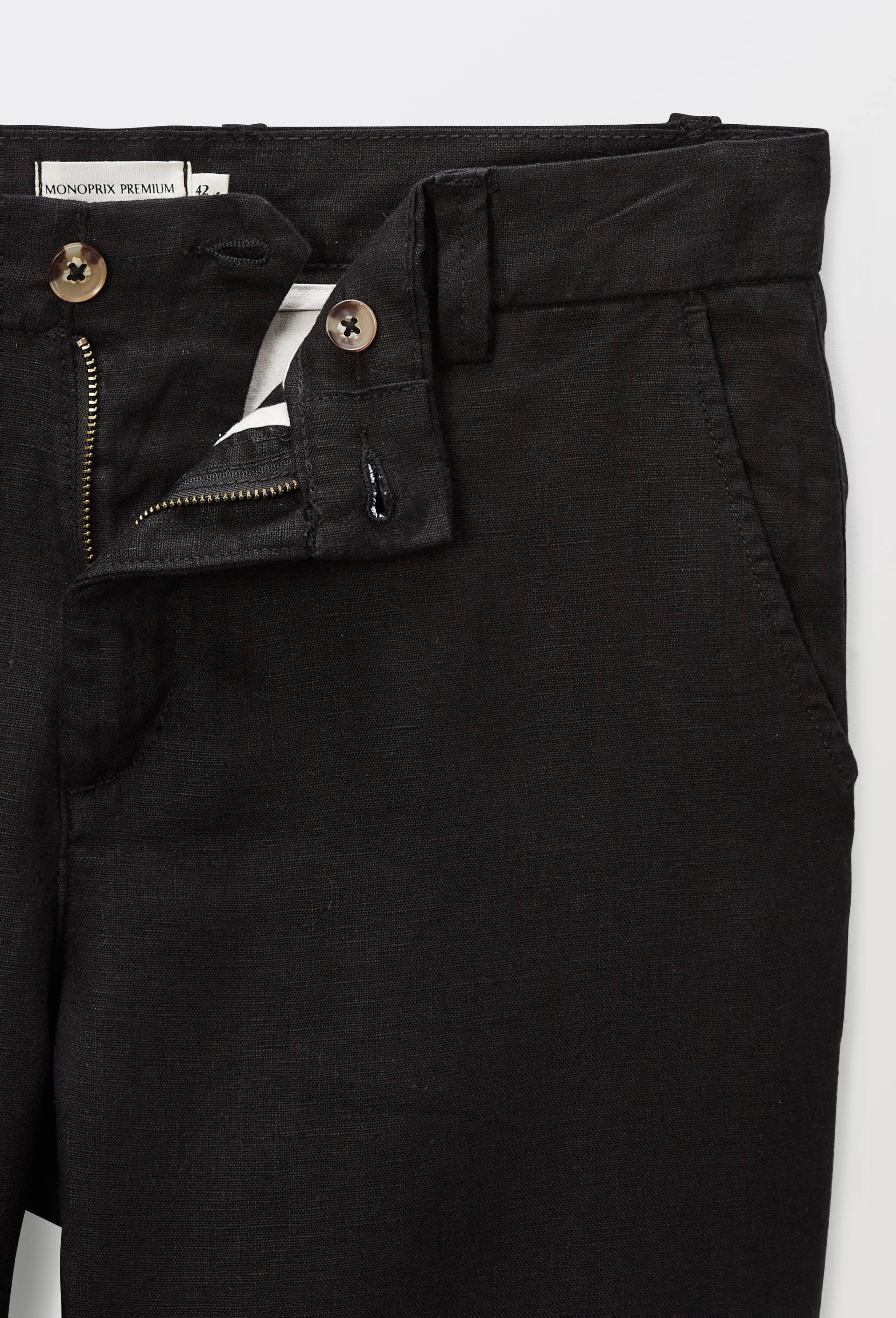 Pantalon boutonn&eacute; en lin, Noir, large image number 3.0