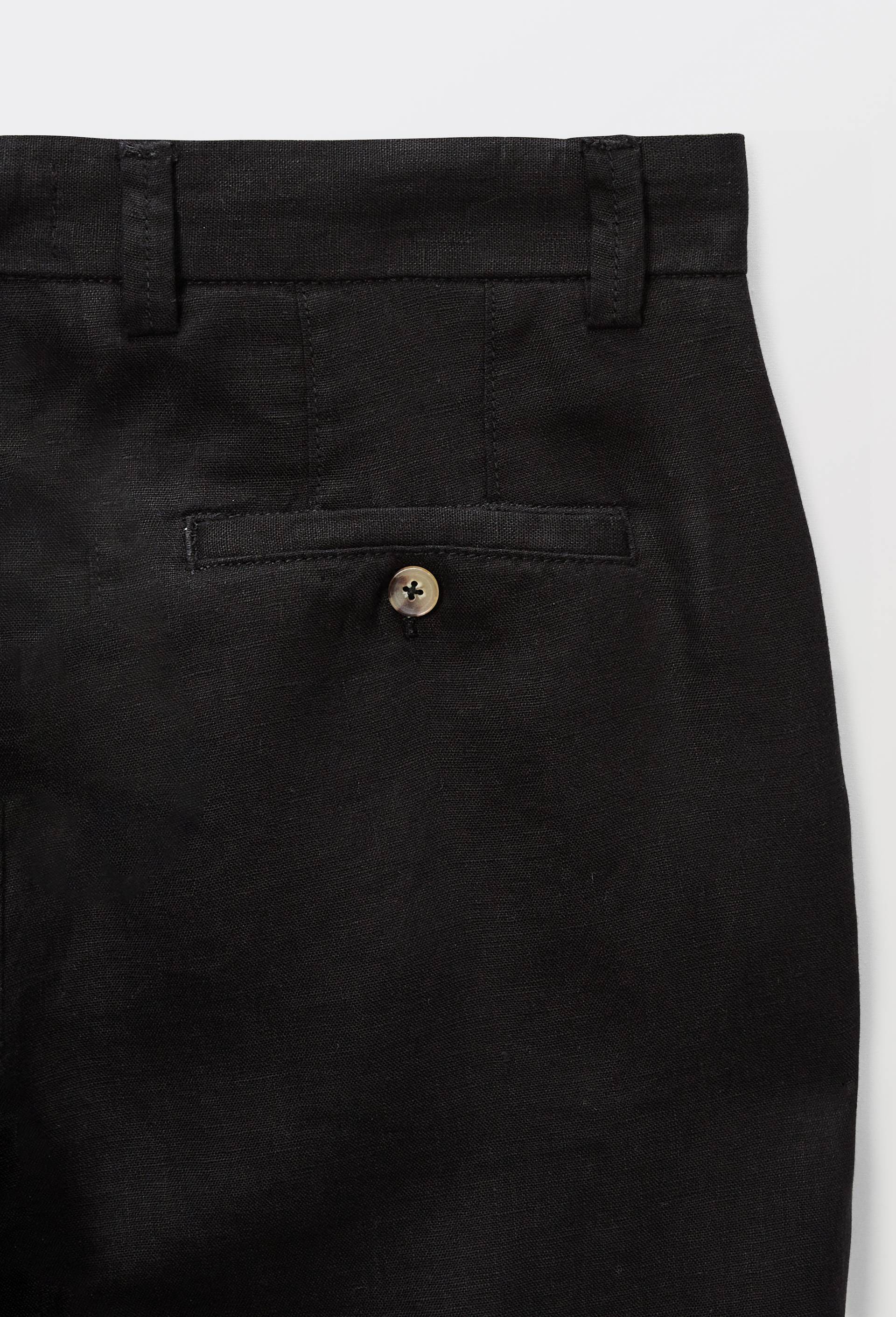 Pantalon boutonn&eacute; en lin, Noir, large image number 4
