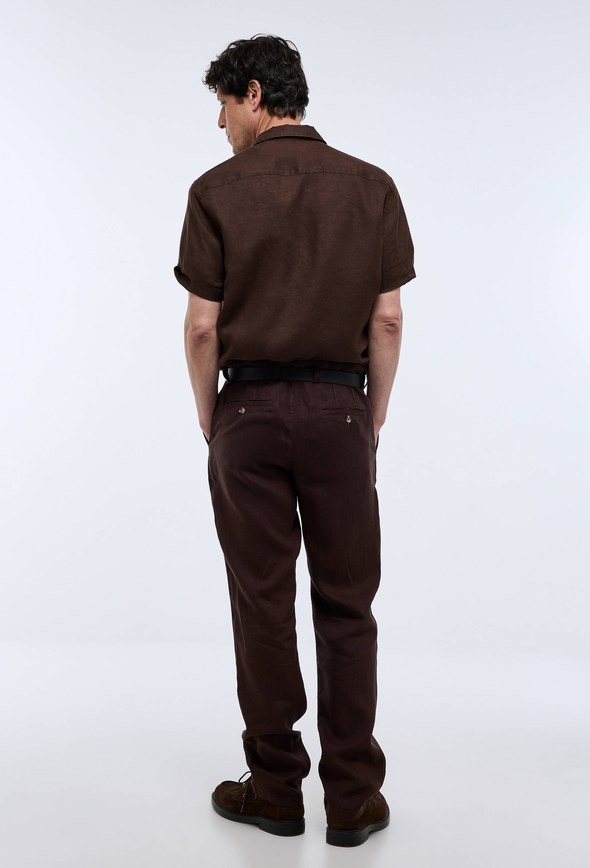 Pantalon boutonn&eacute; en lin, Brun fonc&eacute;, large image number 1.0