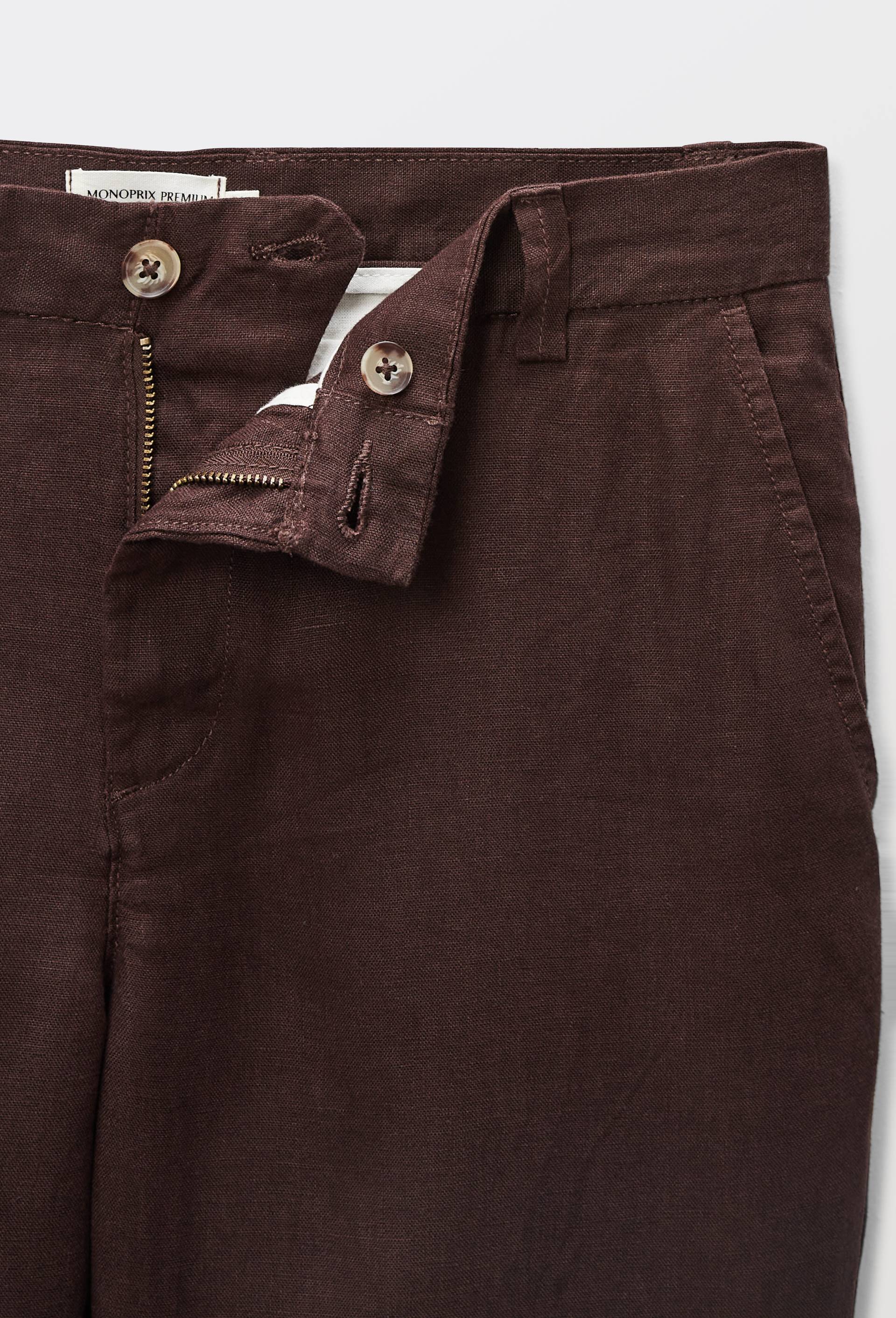 Pantalon boutonn&eacute; en lin, Brun fonc&eacute;, large image number 3