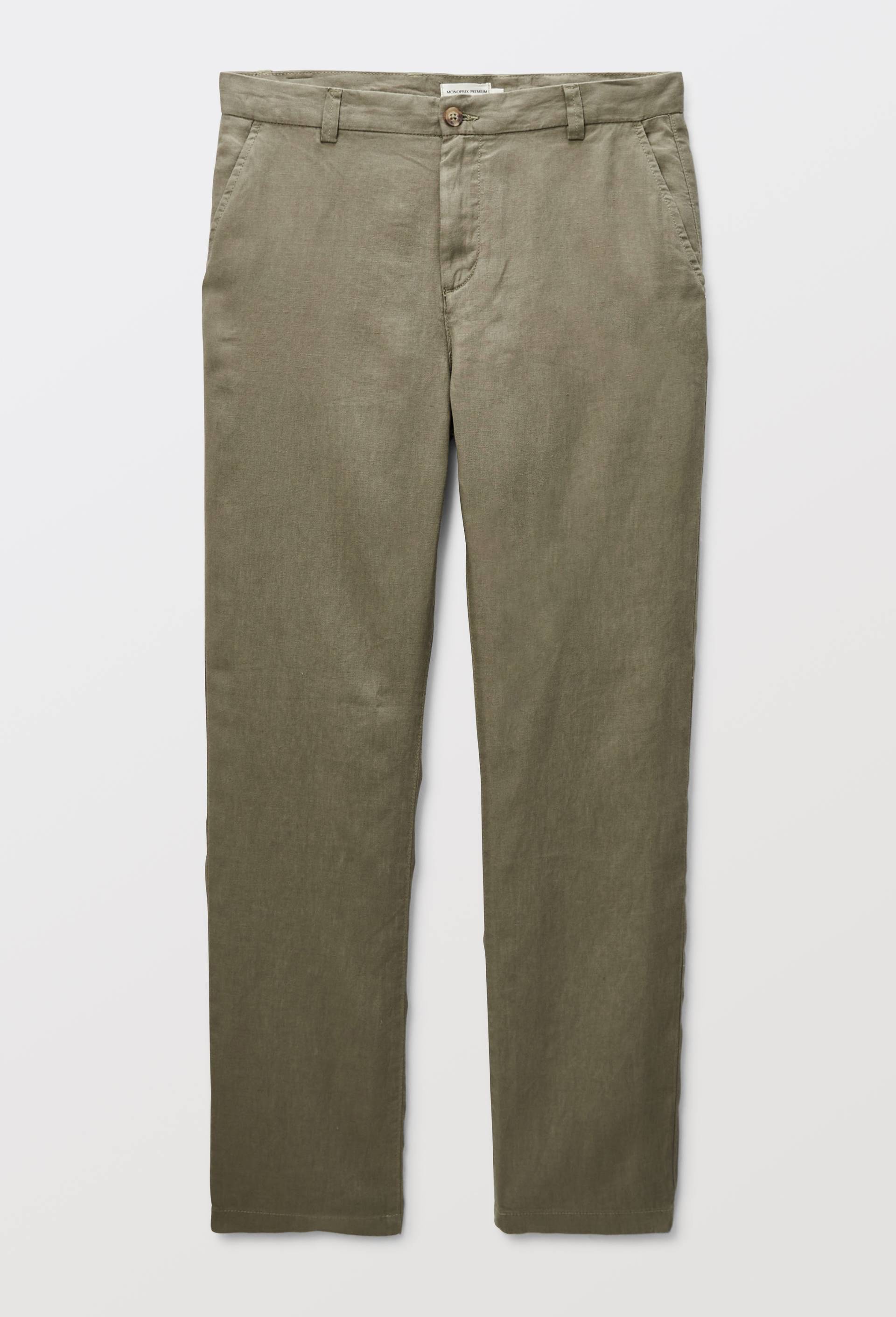 Pantalon boutonn&eacute; en lin, Vert, large image number 2
