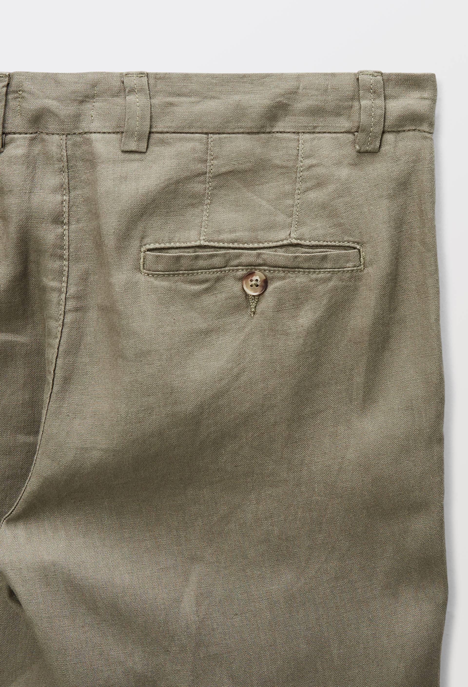 Pantalon boutonn&eacute; en lin, Vert, large image number 4.0