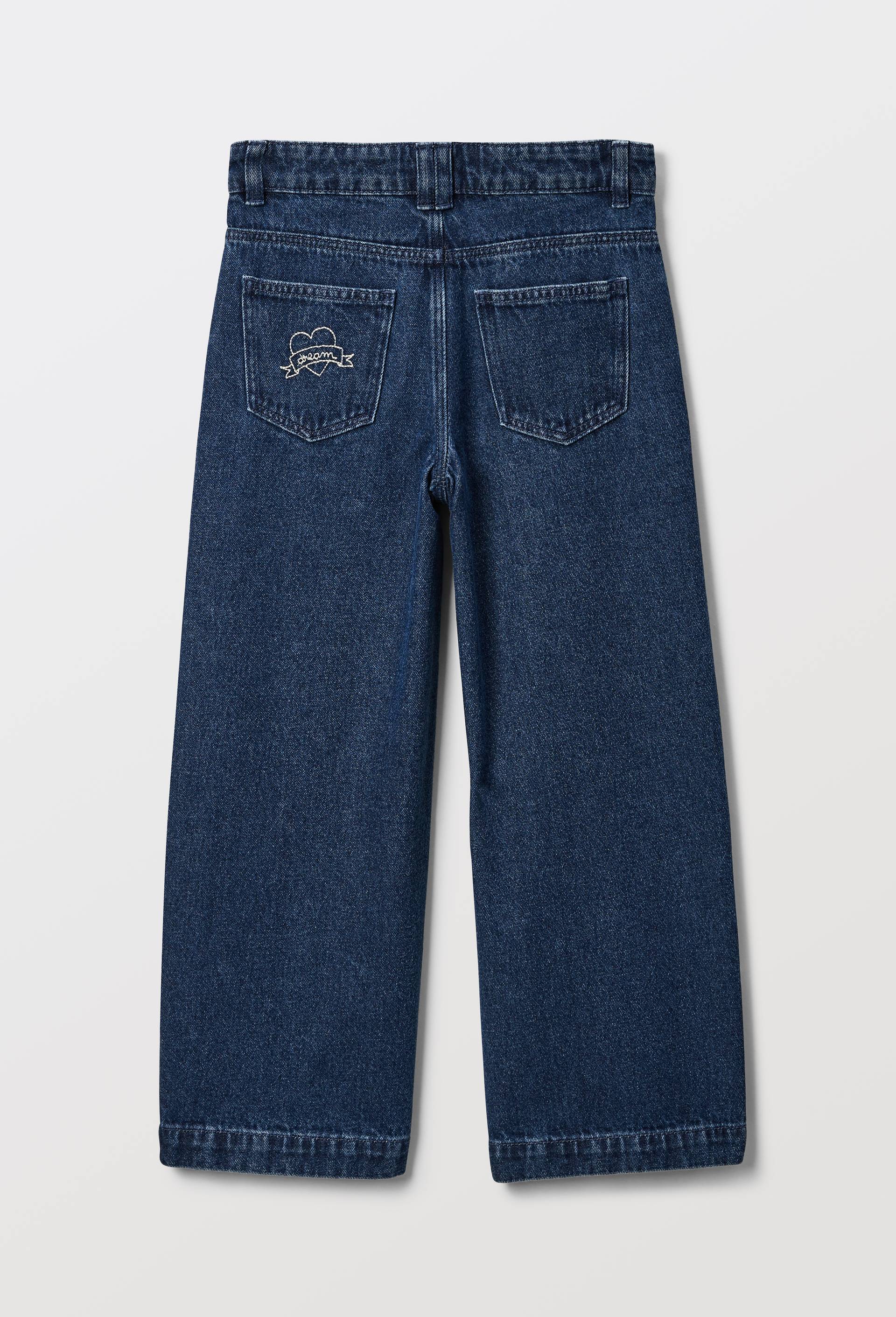 Jean large brod&eacute;, Bleu fonc&eacute;, large image number 2