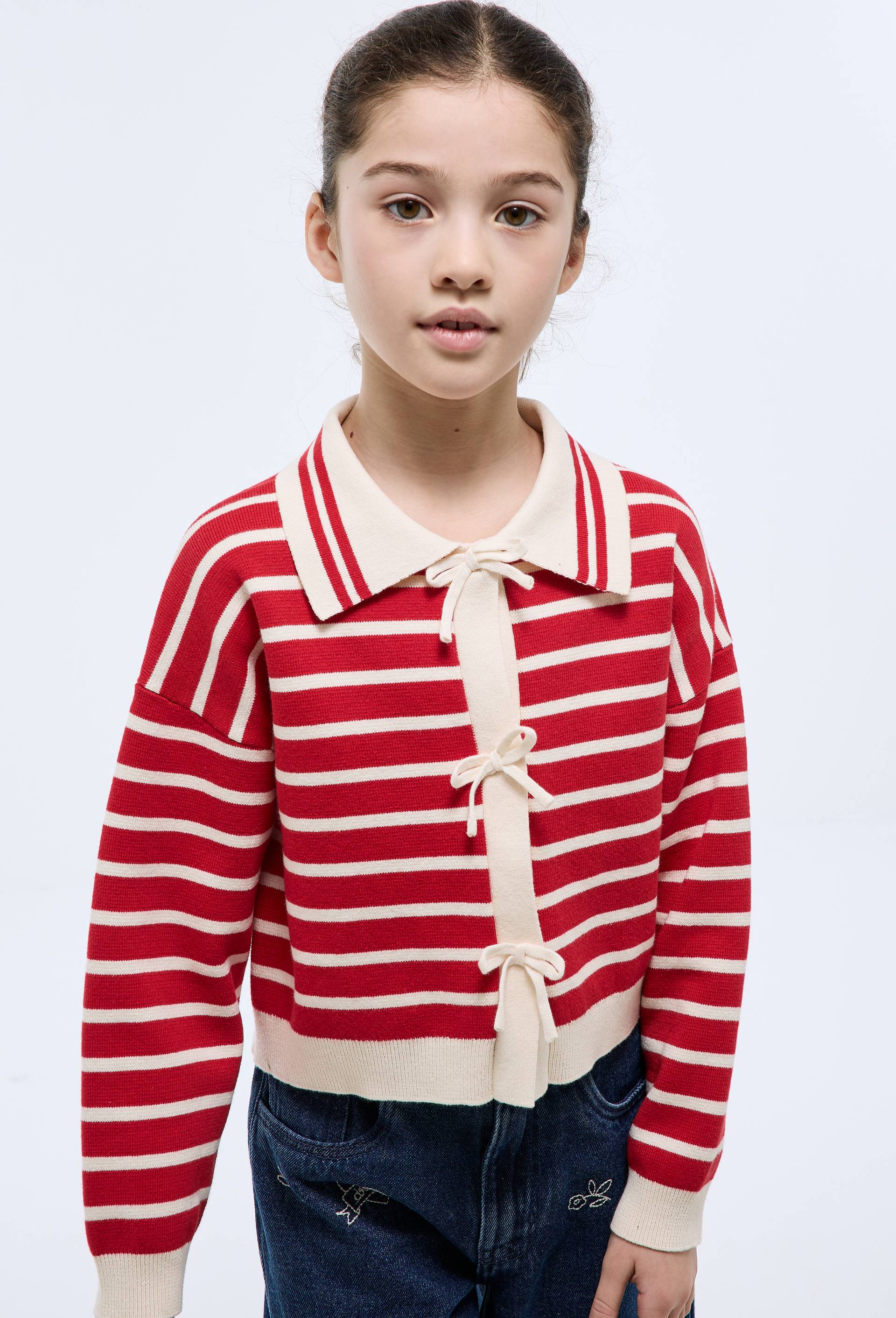 Cardigan ray&eacute;, Rouge, large image number 0