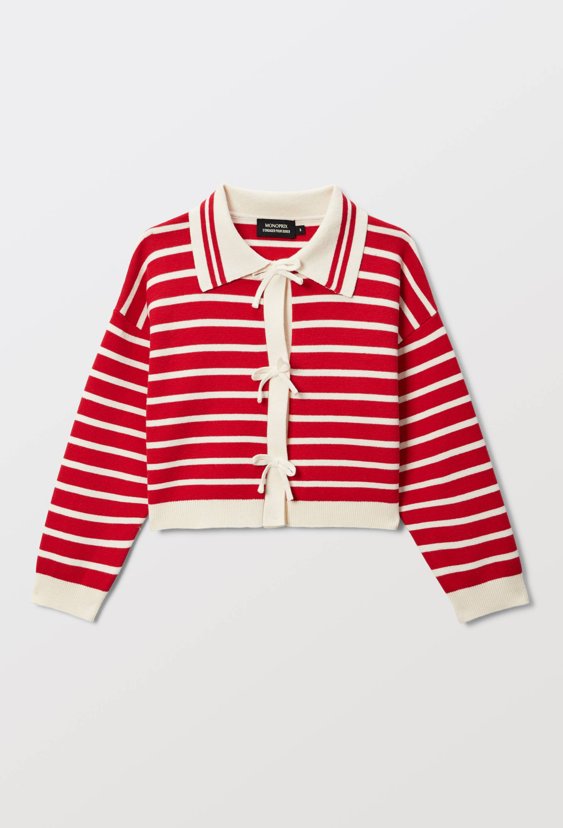 Cardigan ray&eacute;, Rouge, large image number 1