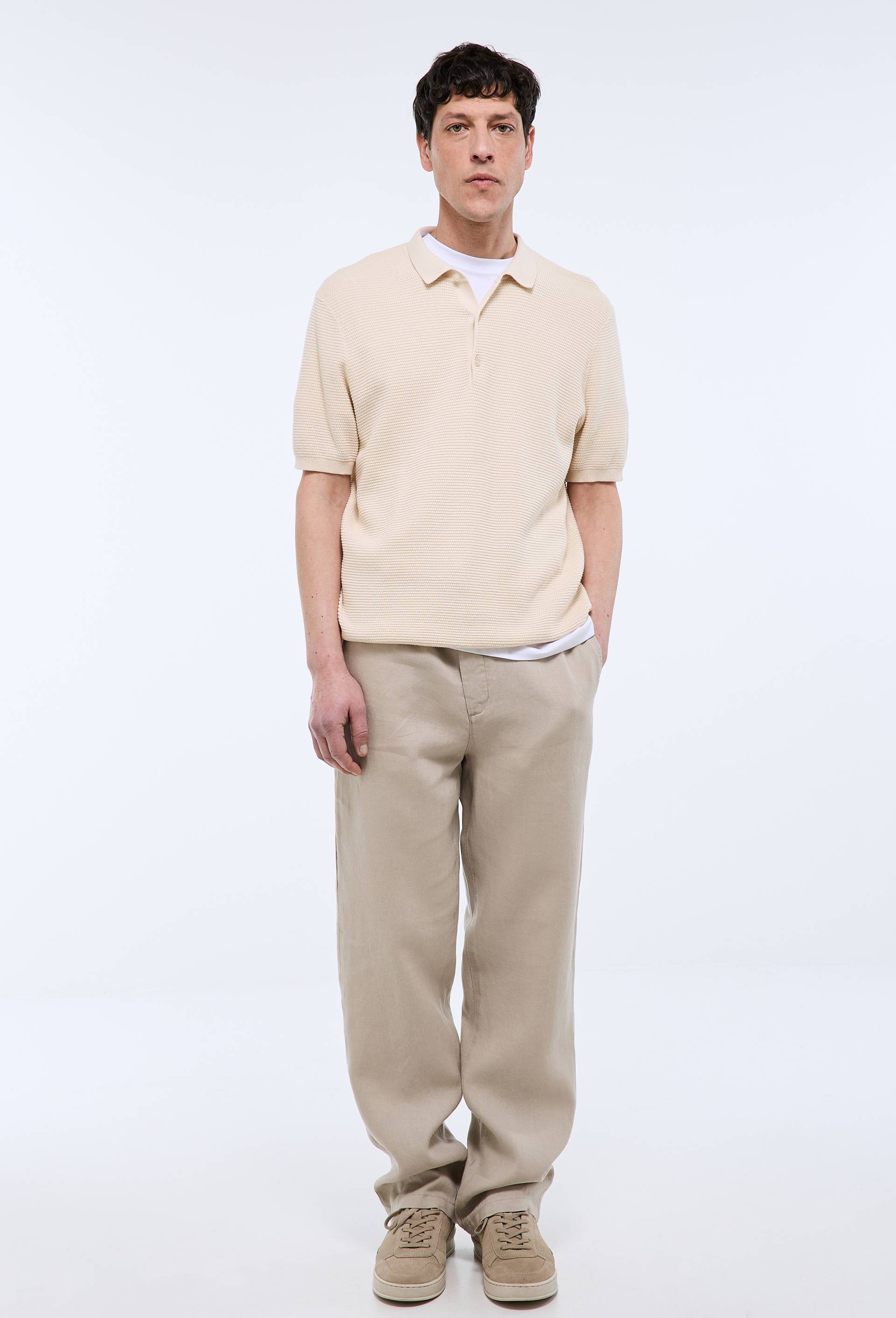 Pantalon &eacute;lastiqu&eacute; en lin, Beige clair, swatch image