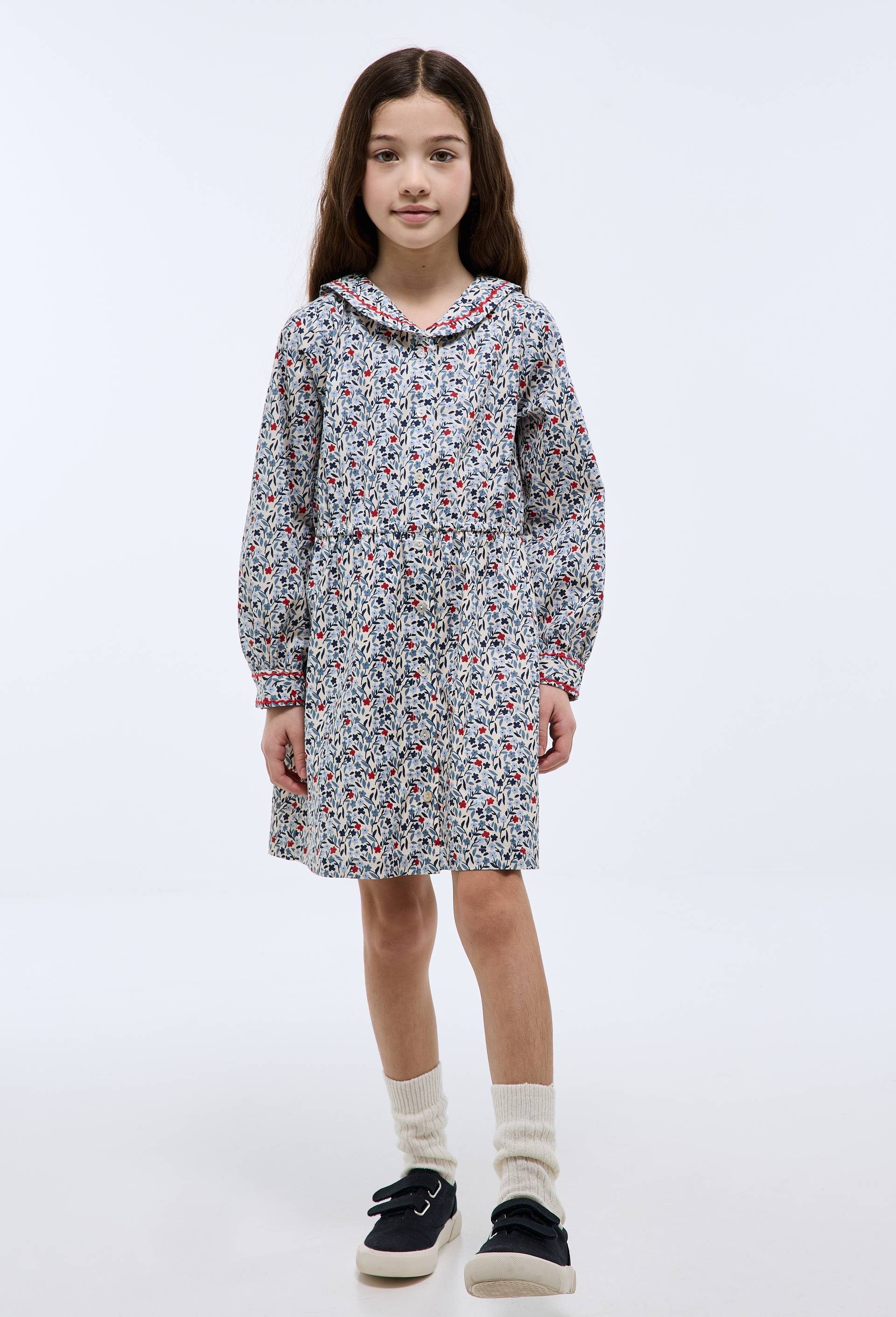 Robe manches longues imprim&eacute;e col bateau, Beige clair, large image number 1.0