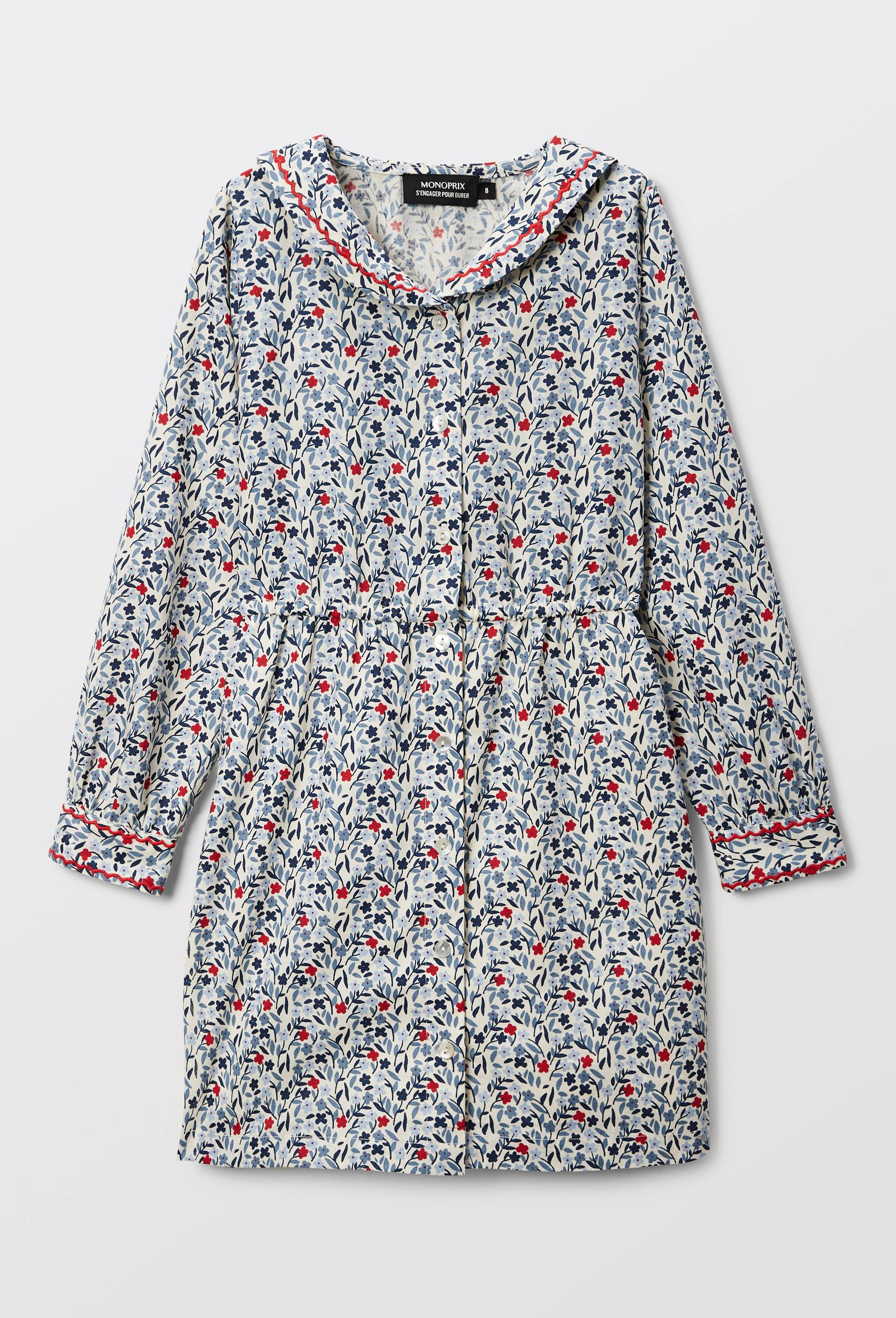Robe manches longues imprim&eacute;e col bateau, Beige clair, large image number 2.0