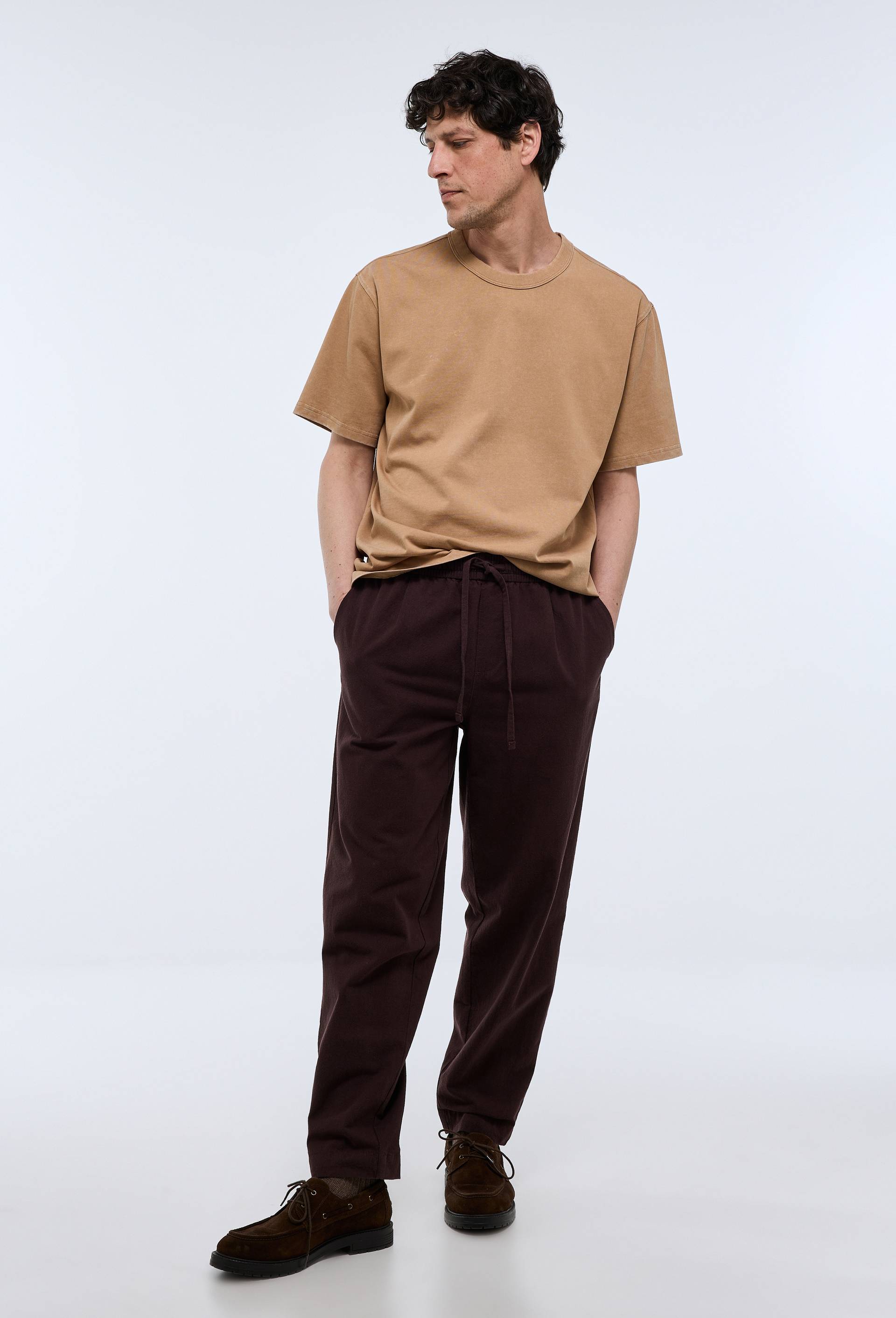 Pantalon &agrave; plis taille &eacute;lastiqu&eacute;e en coton BIO GOTS, Brun fonc&eacute;, swatch image