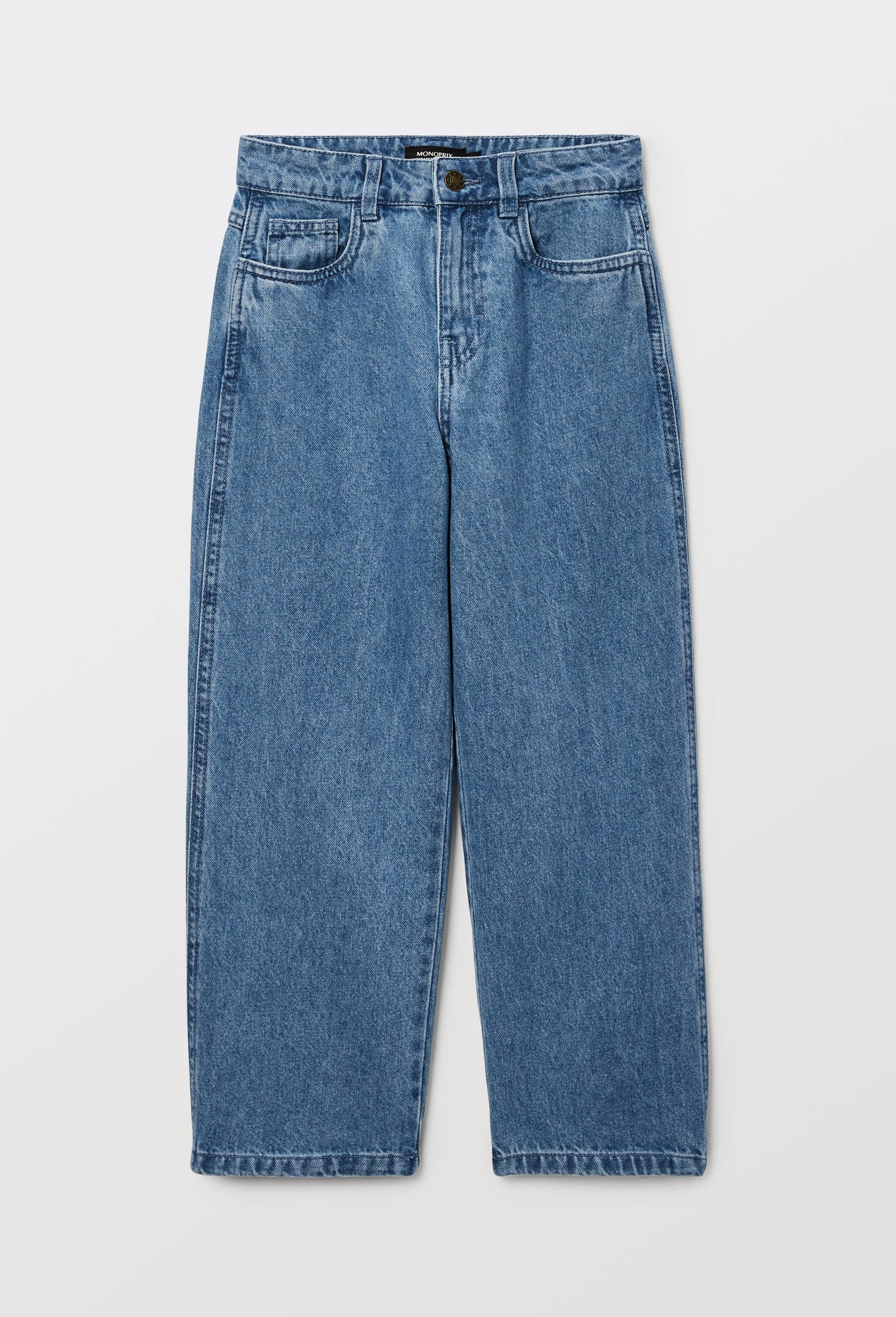 Jean droit taille &eacute;lastiqu&eacute;e contenant du coton, Bleu, large image number 0.0
