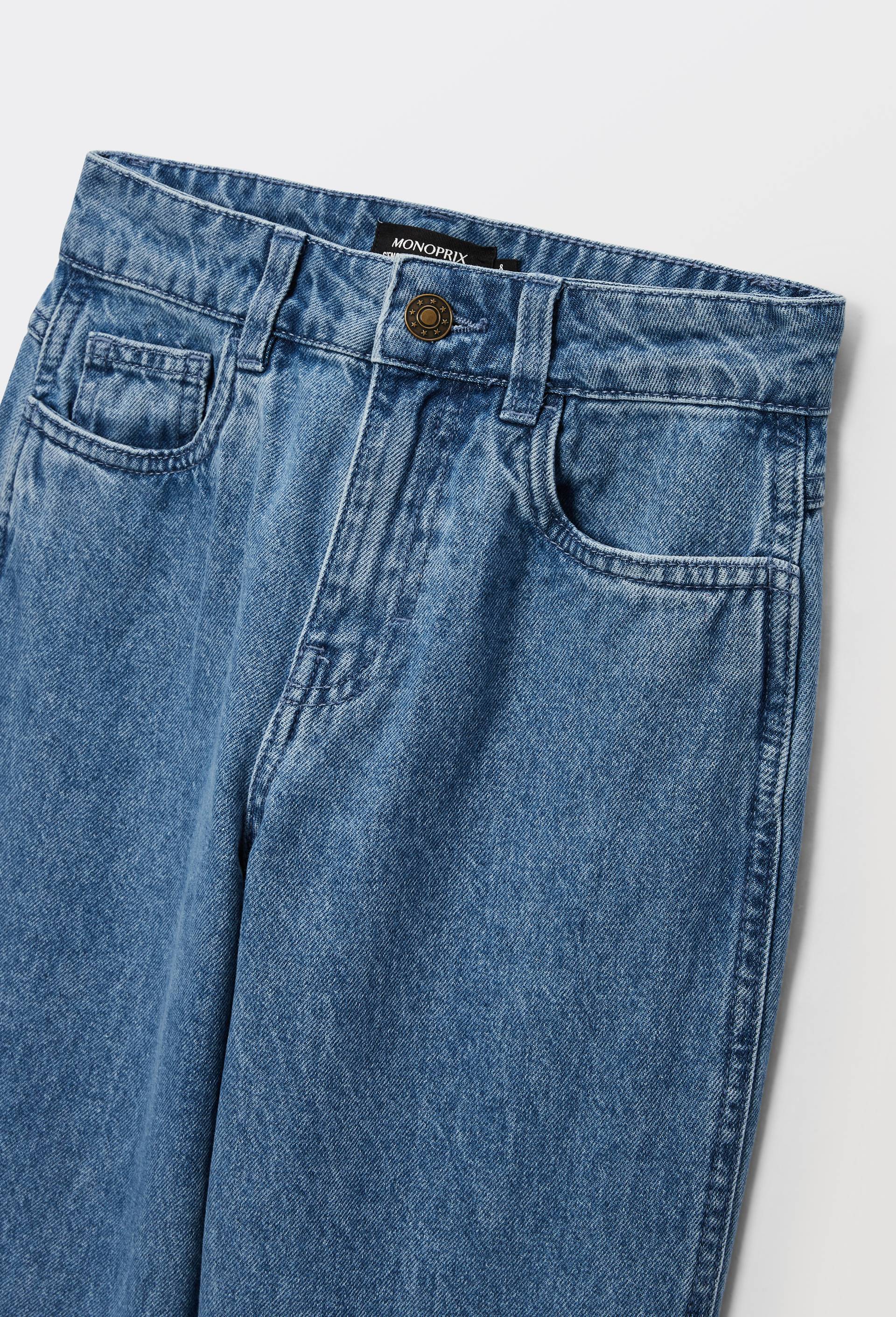 Jean droit taille &eacute;lastiqu&eacute;e contenant du coton, Bleu, large image number 2