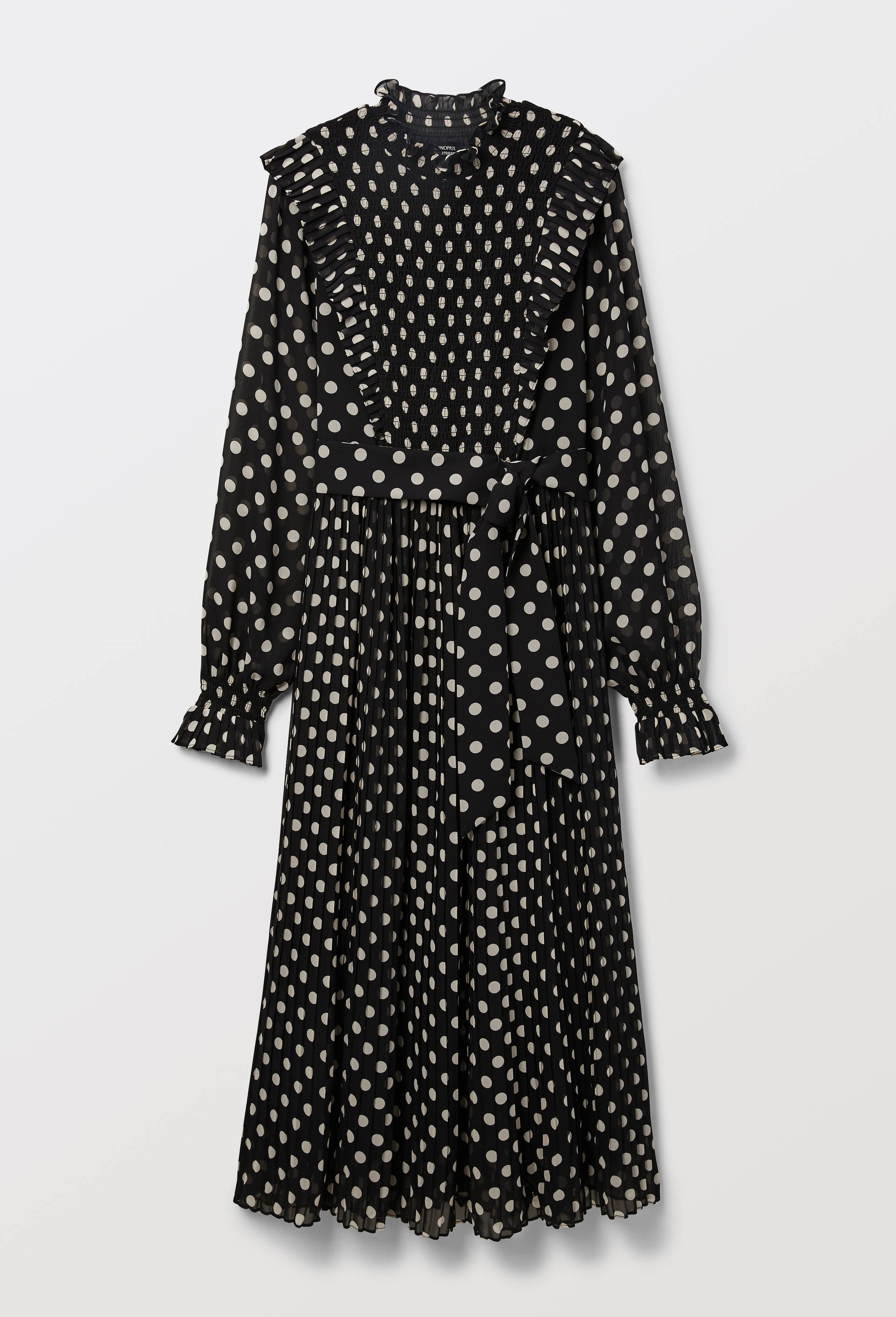 Robe midi smock&eacute;e &agrave; pois, Noir, large image number 3.0
