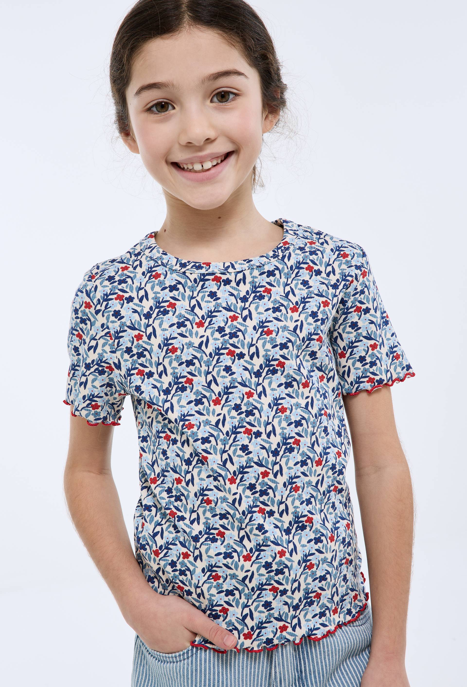 T shirt manches courtes imprim&eacute; en coton, Beige clair, large image number 0.0