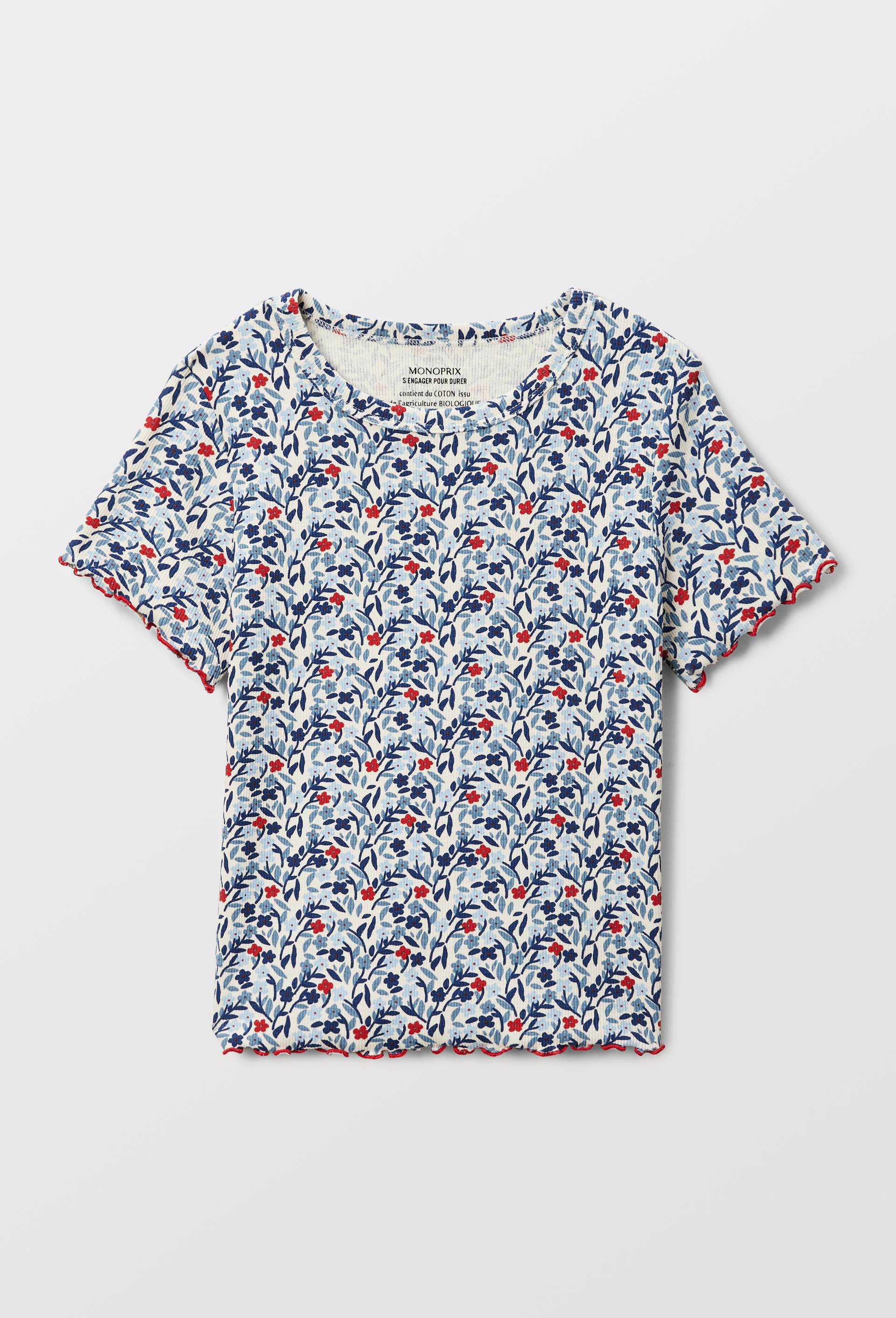 T shirt manches courtes imprim&eacute; en coton, Beige clair, large image number 1.0