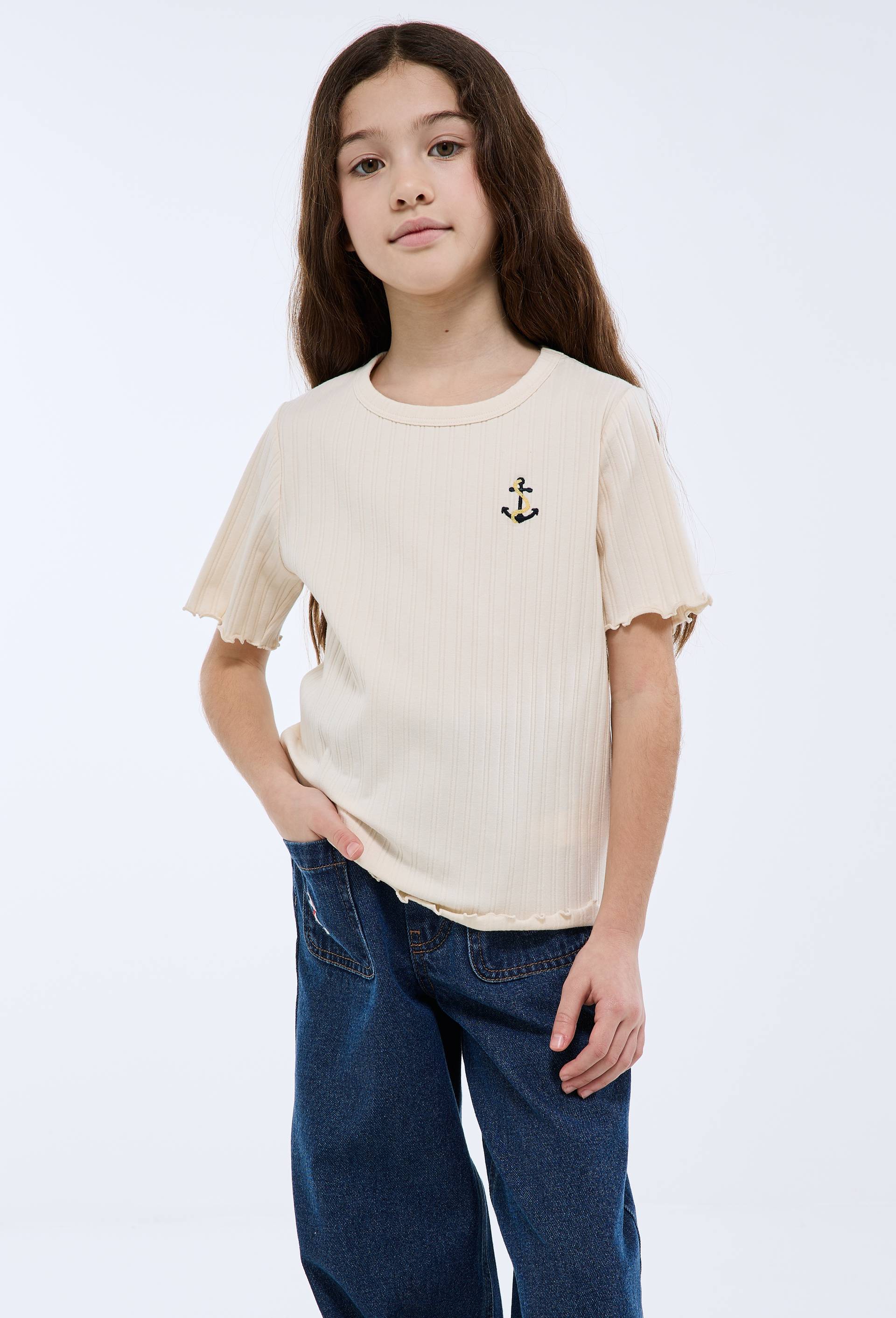 T shirt manches courtes uni en coton, Beige clair, large image number 0