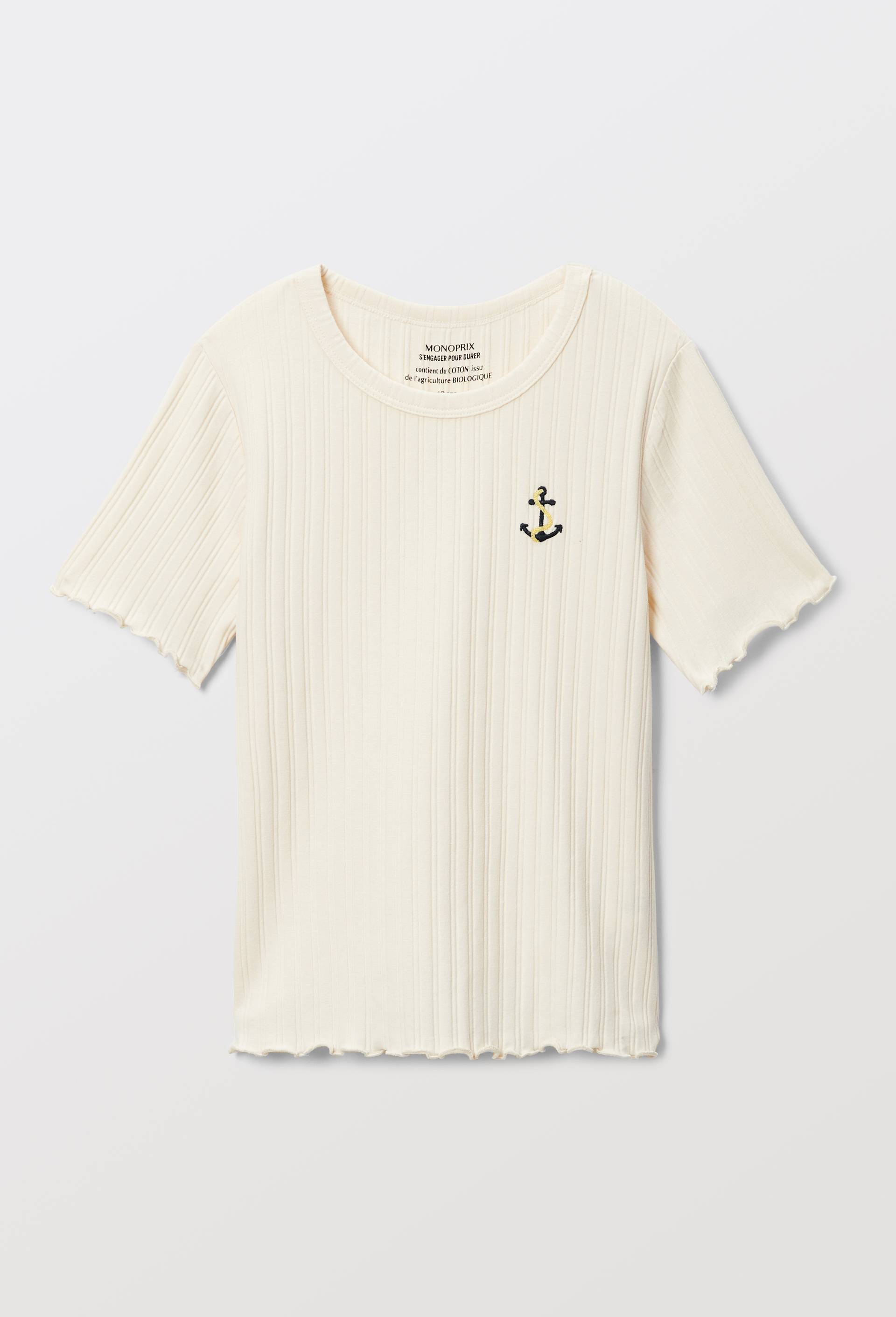 T shirt manches courtes uni en coton, Beige clair, large image number 1