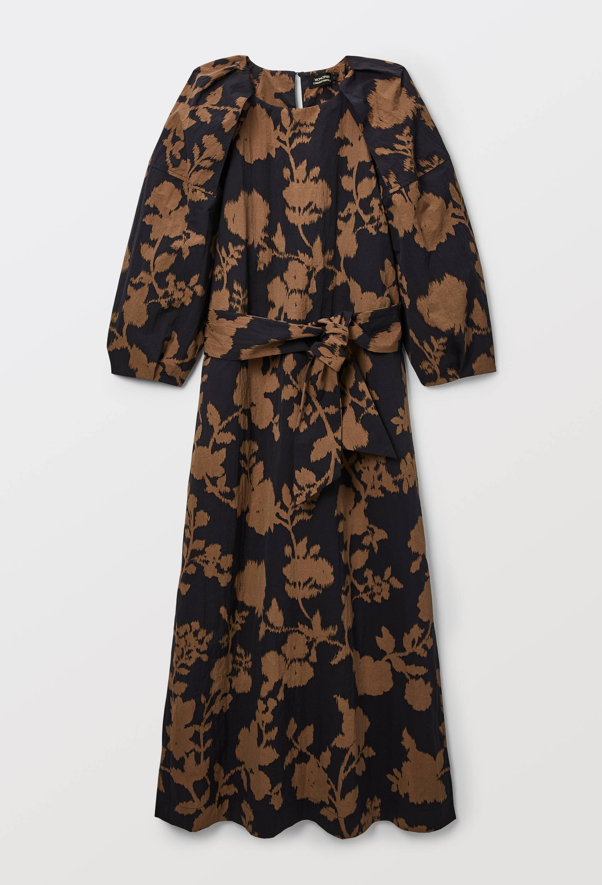 Robe midi manches bouffantes imprim&eacute;e, Noir, large image number 3