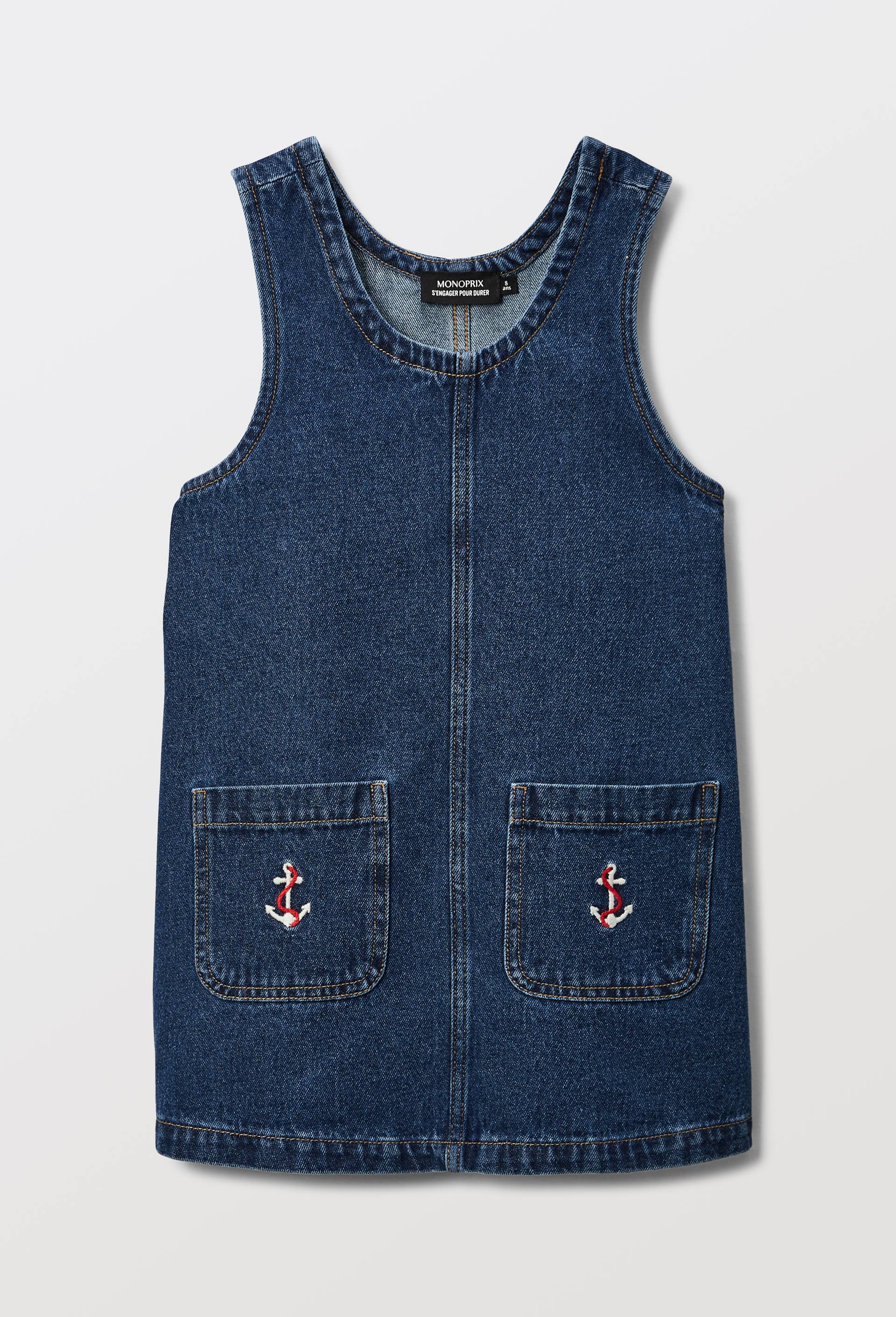 Robe en jean poches brod&eacute;es, Bleu fonc&eacute;, large image number 2.0