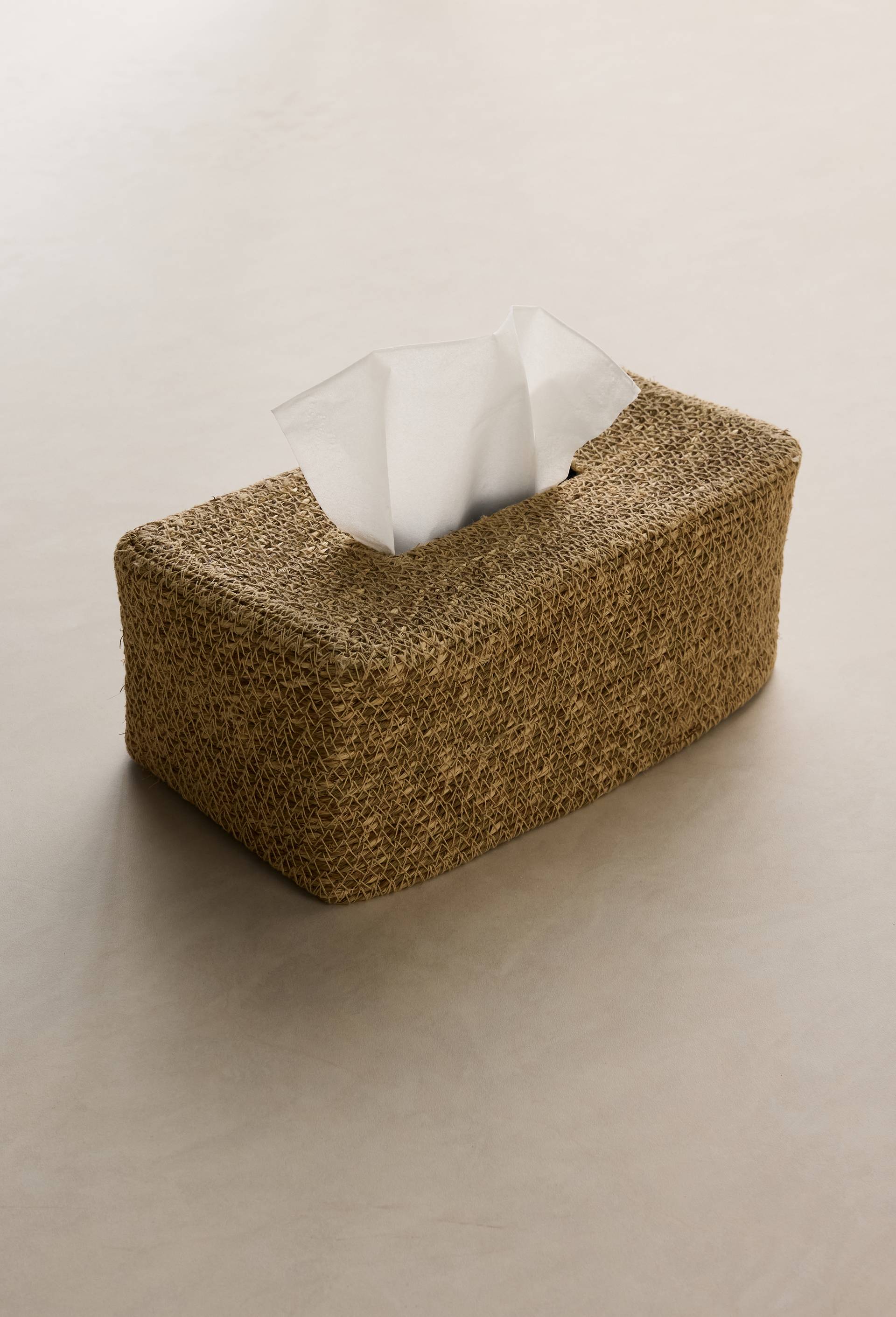 Boite &agrave; mouchoirs, 25x12x10cm, en jonc de mer, Beige clair, large image number 0