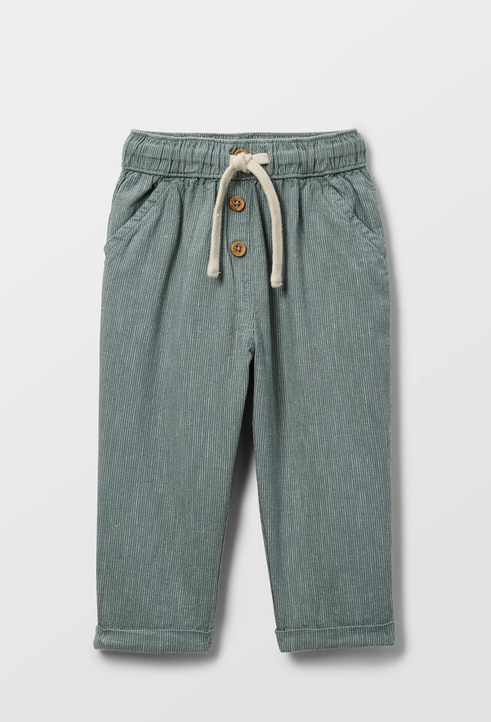 Pantalon ray&eacute; contenant du lin - Collection C&eacute;r&eacute;monie, Vert, large image number 1