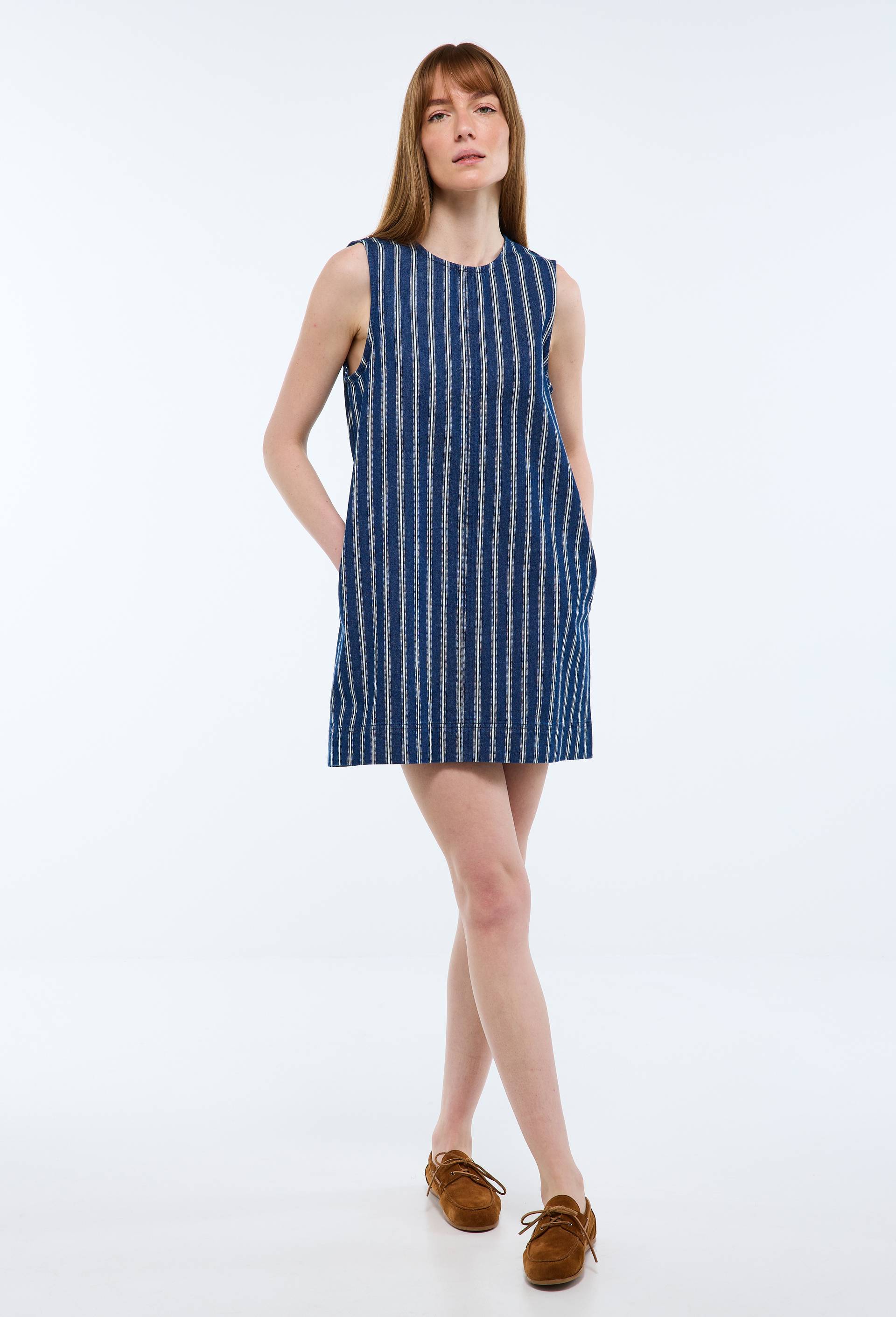 Robe courte en denim ray&eacute;e en coton BIO GOTS, Bleu fonc&eacute;, large image number 0