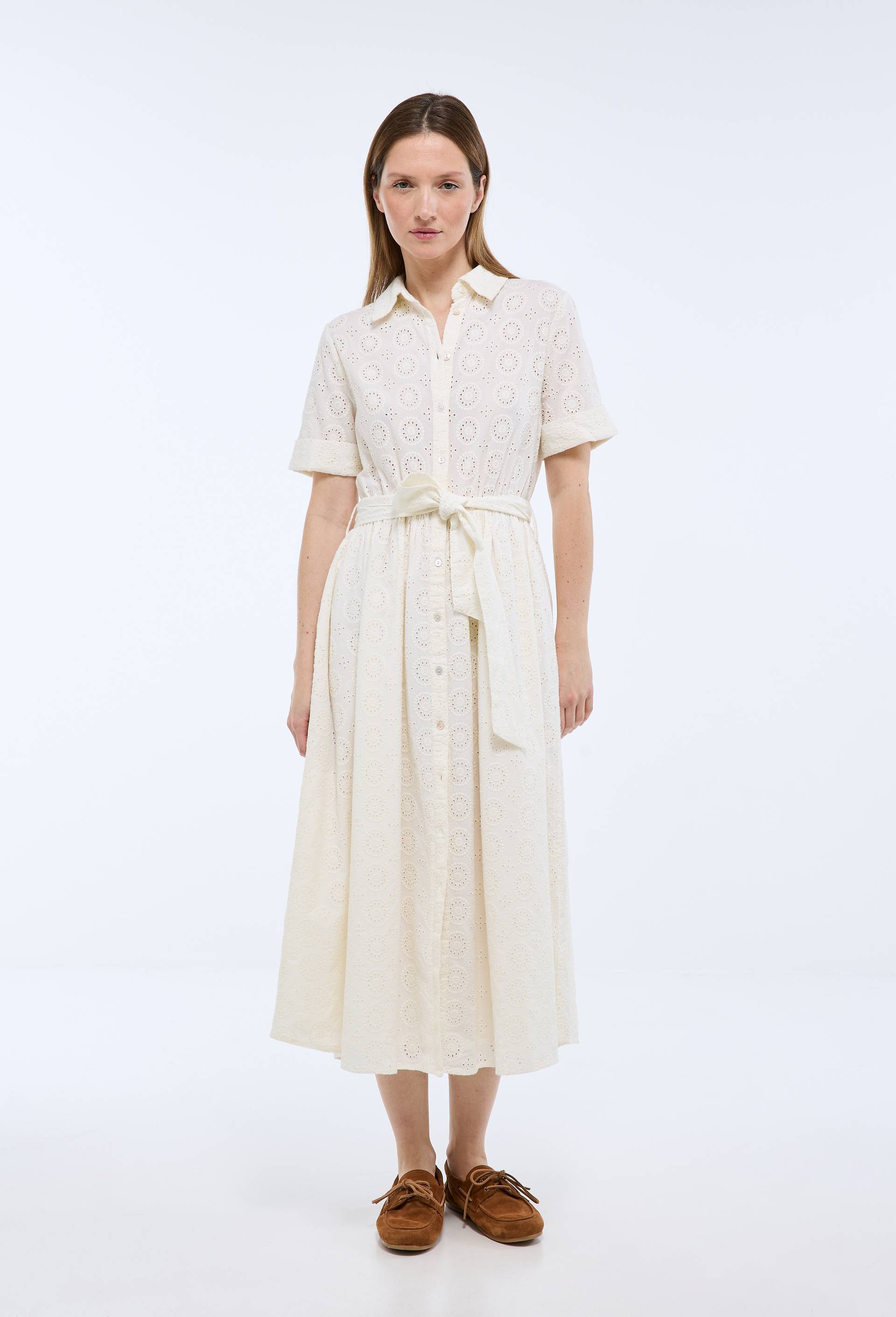 Robe midi broderie anglaise en coton BIO GOTS, Ecru, large image number 0