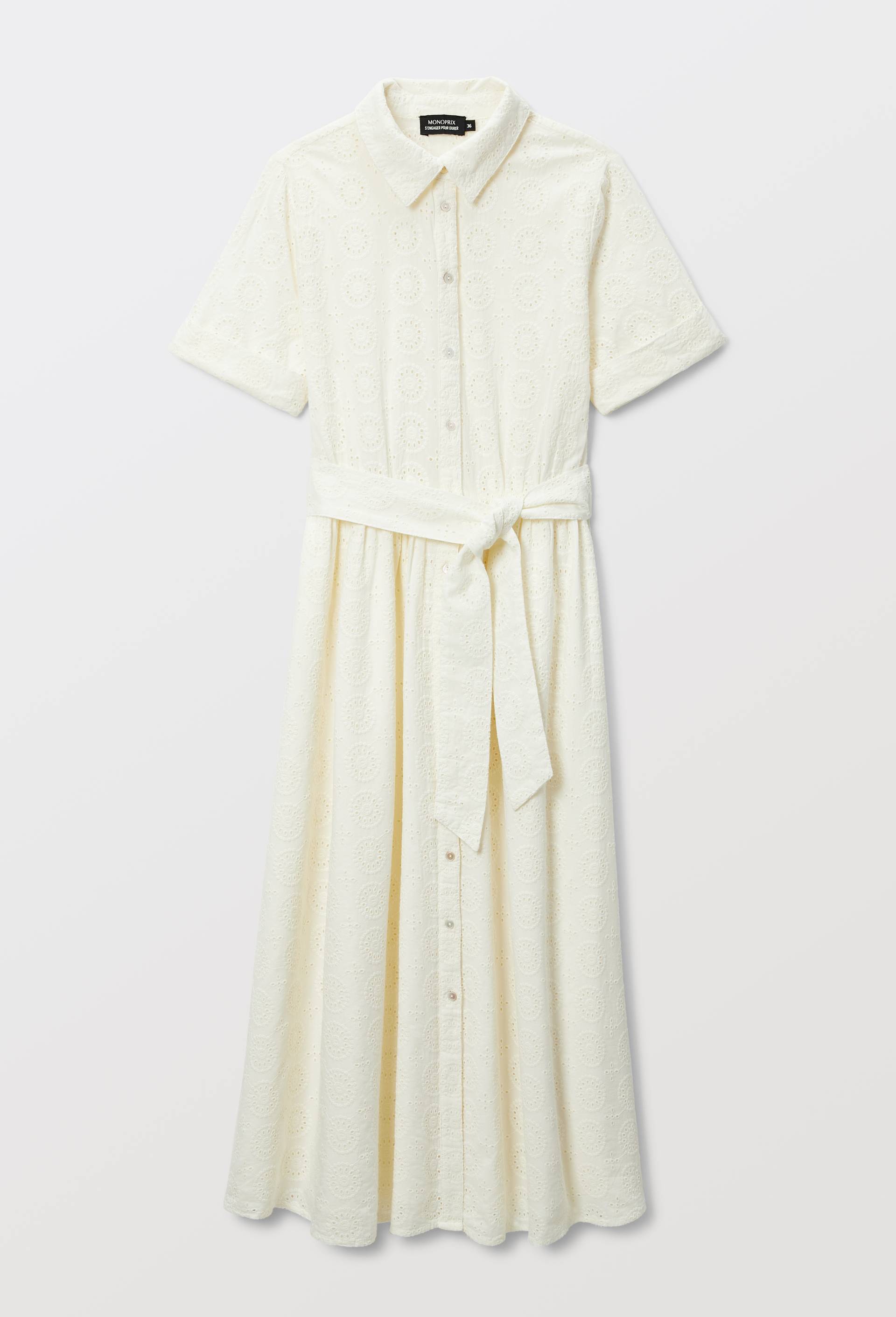 Robe midi broderie anglaise en coton BIO GOTS, Ecru, large image number 2.0