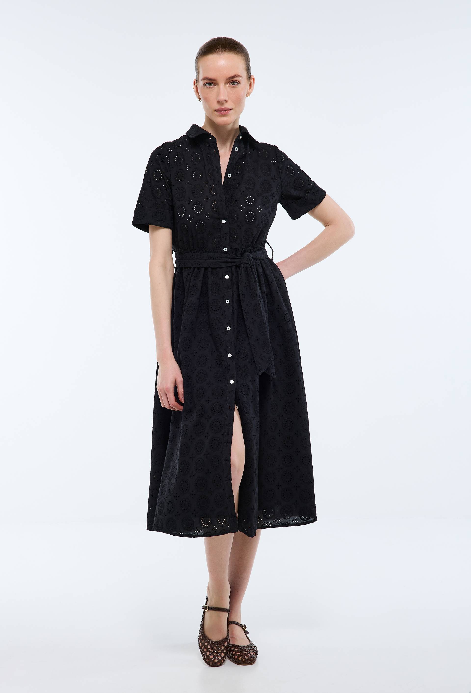 Robe midi broderie anglaise en coton BIO GOTS, Noir, large image number 0