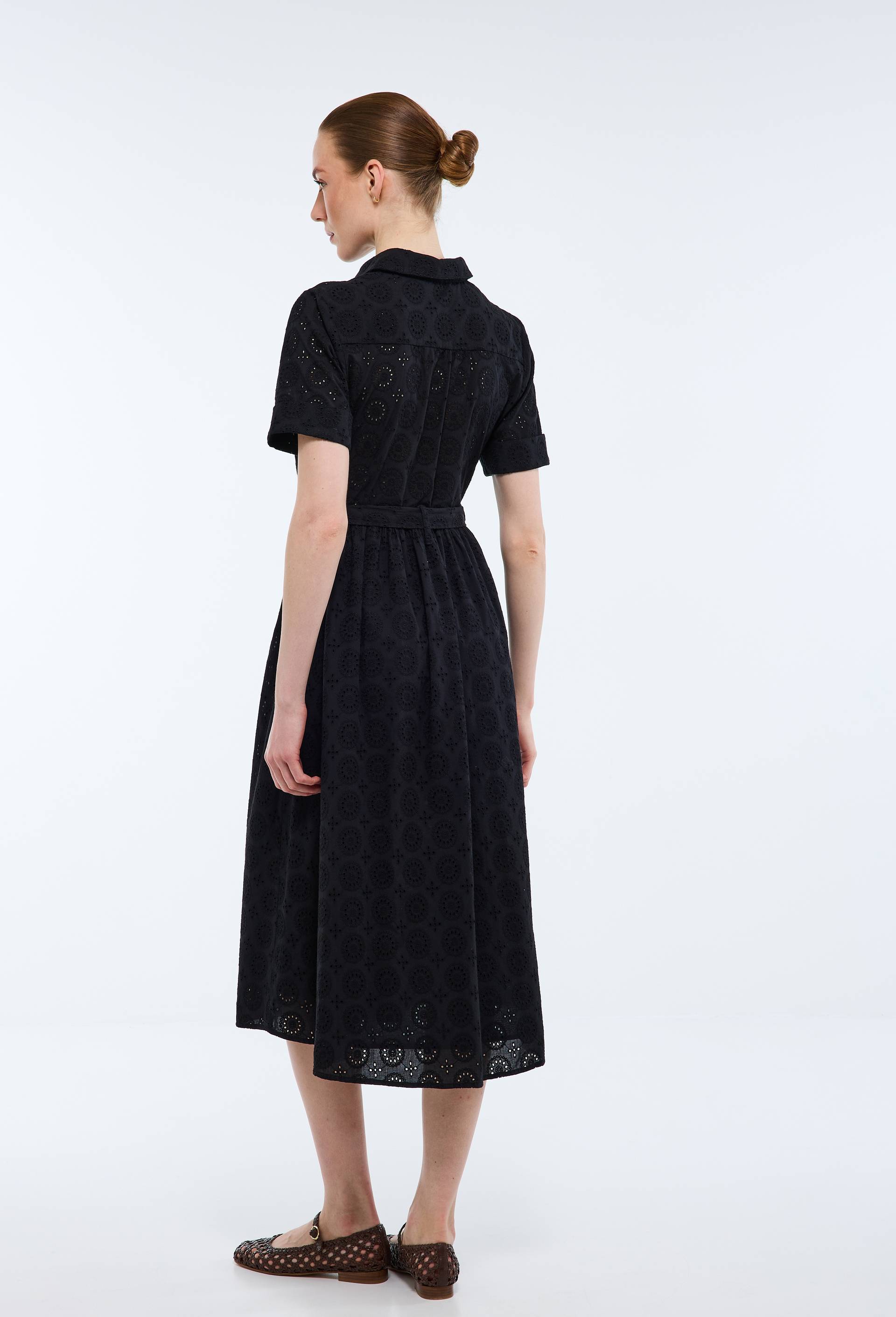 Robe midi broderie anglaise en coton BIO GOTS, Noir, large image number 1