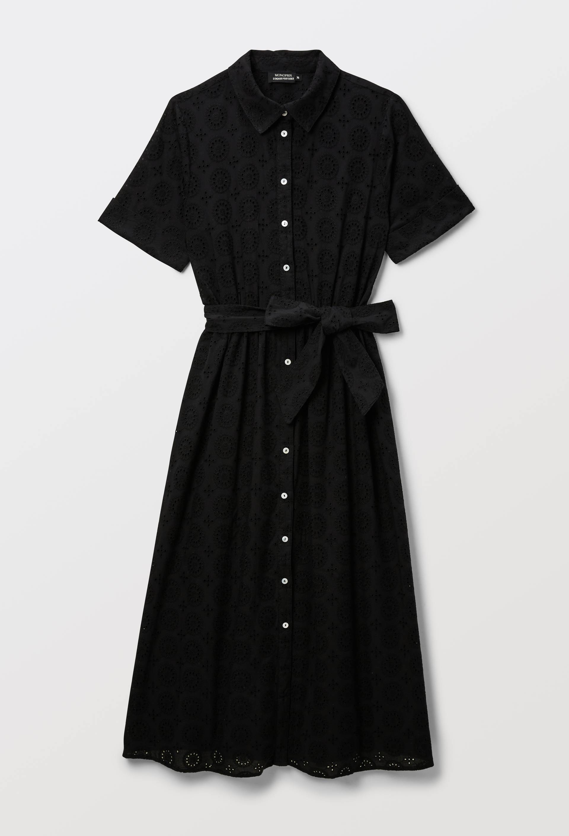 Robe midi broderie anglaise en coton BIO GOTS, Noir, large image number 2
