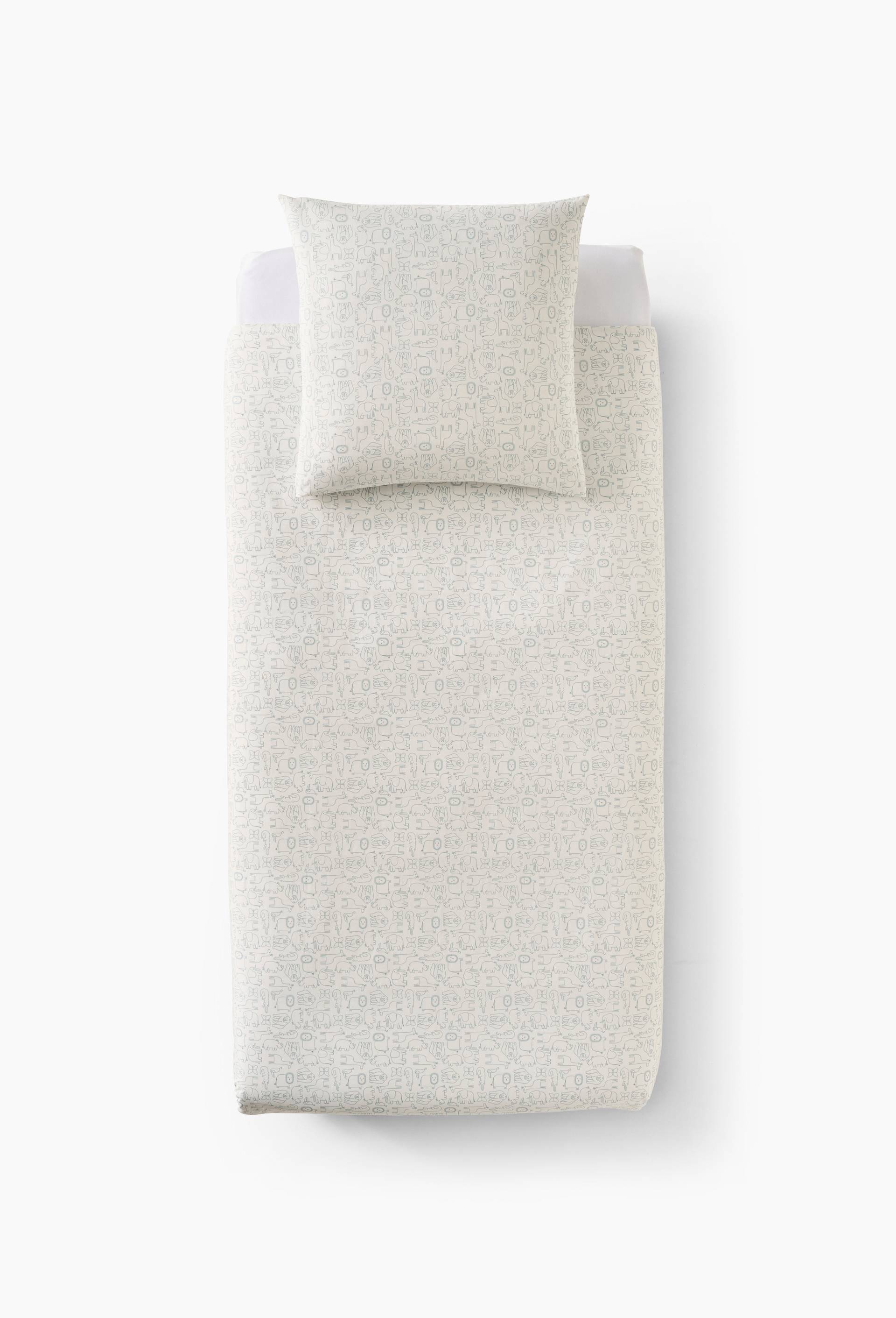 Lot linge de lit imprim&eacute;, 140x200cm + 63x63cm, 100% coton bio, Multicolore, large image number 1
