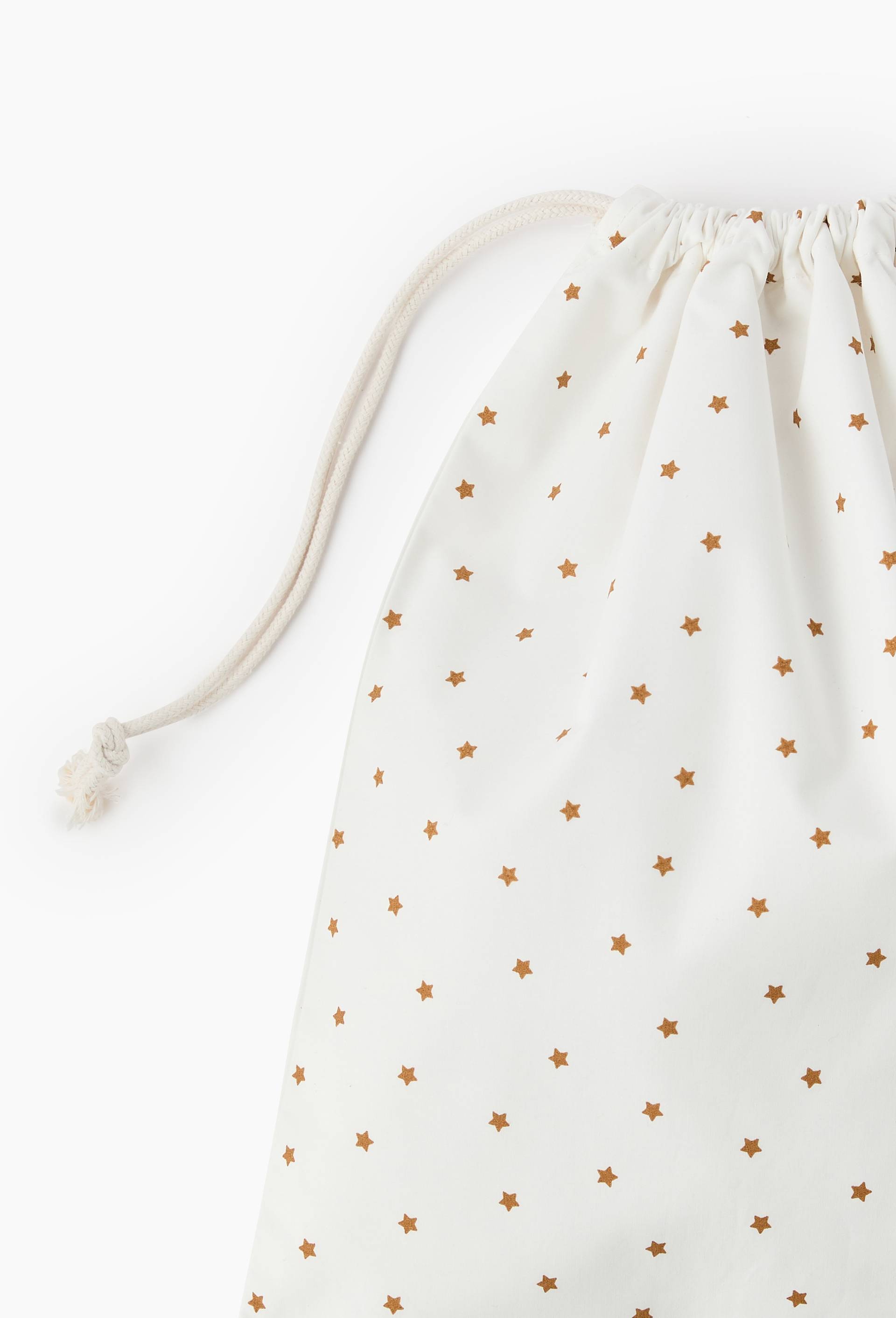 Sac range-pyjama imprim&eacute; &eacute;toiles, 30x40 cm, en coton bio, Jaune fonc&eacute;, large image number 1