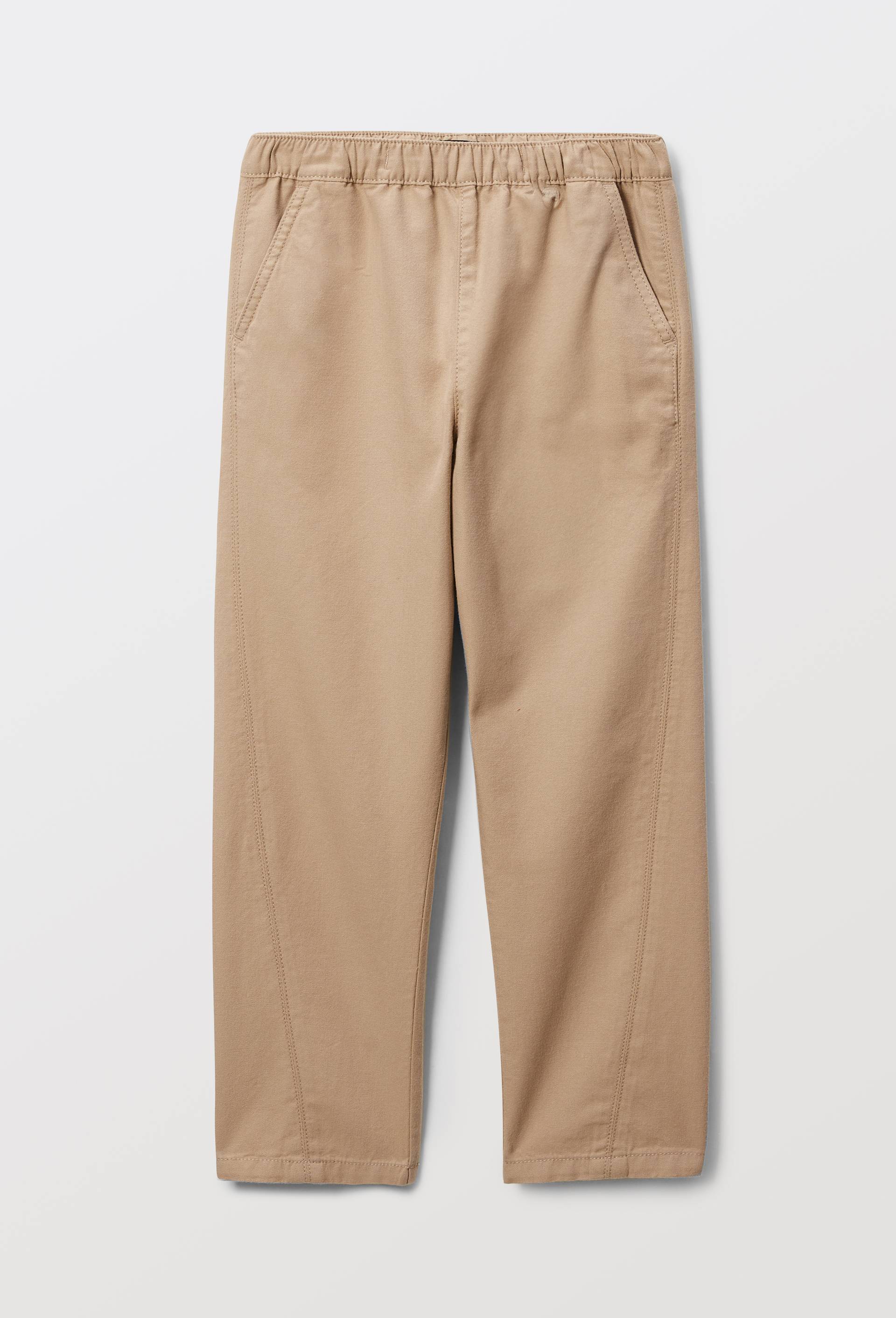 Pantalon droit taille &eacute;lastiqu&eacute;e en coton, Brun clair, large image number 2