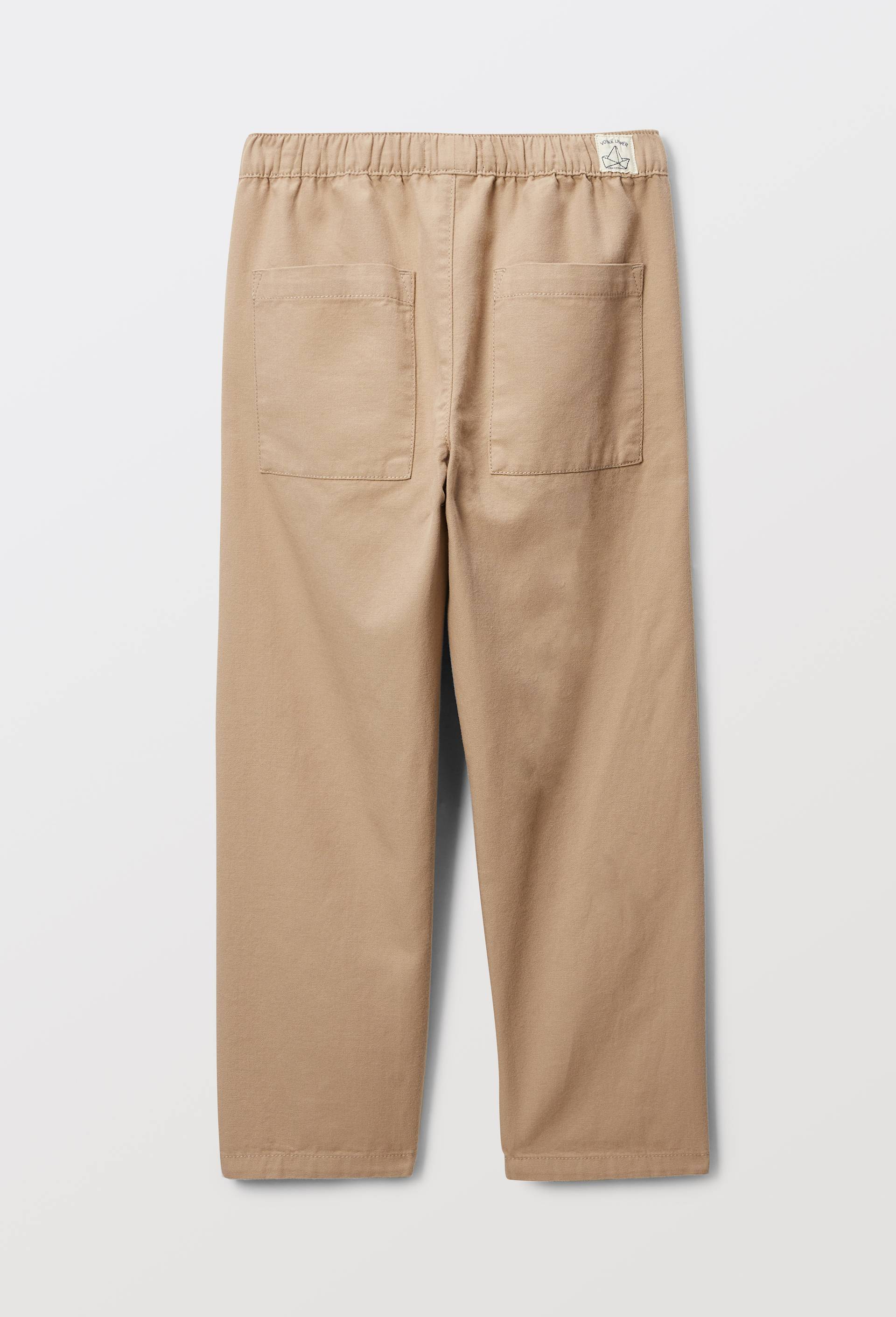 Pantalon droit taille &eacute;lastiqu&eacute;e en coton, Brun clair, large image number 3.0