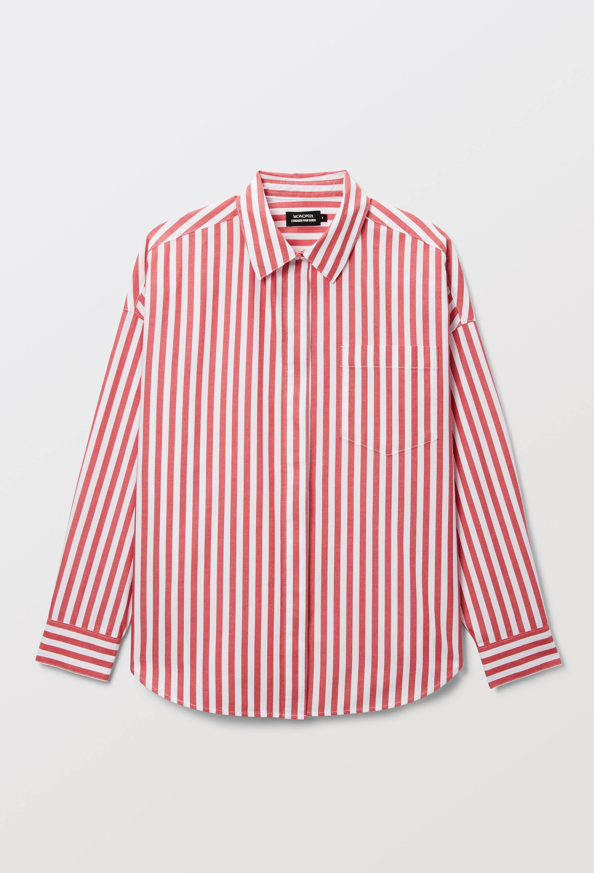 Chemise manches longues ray&eacute;e en coton, Rouge, large image number 2.0
