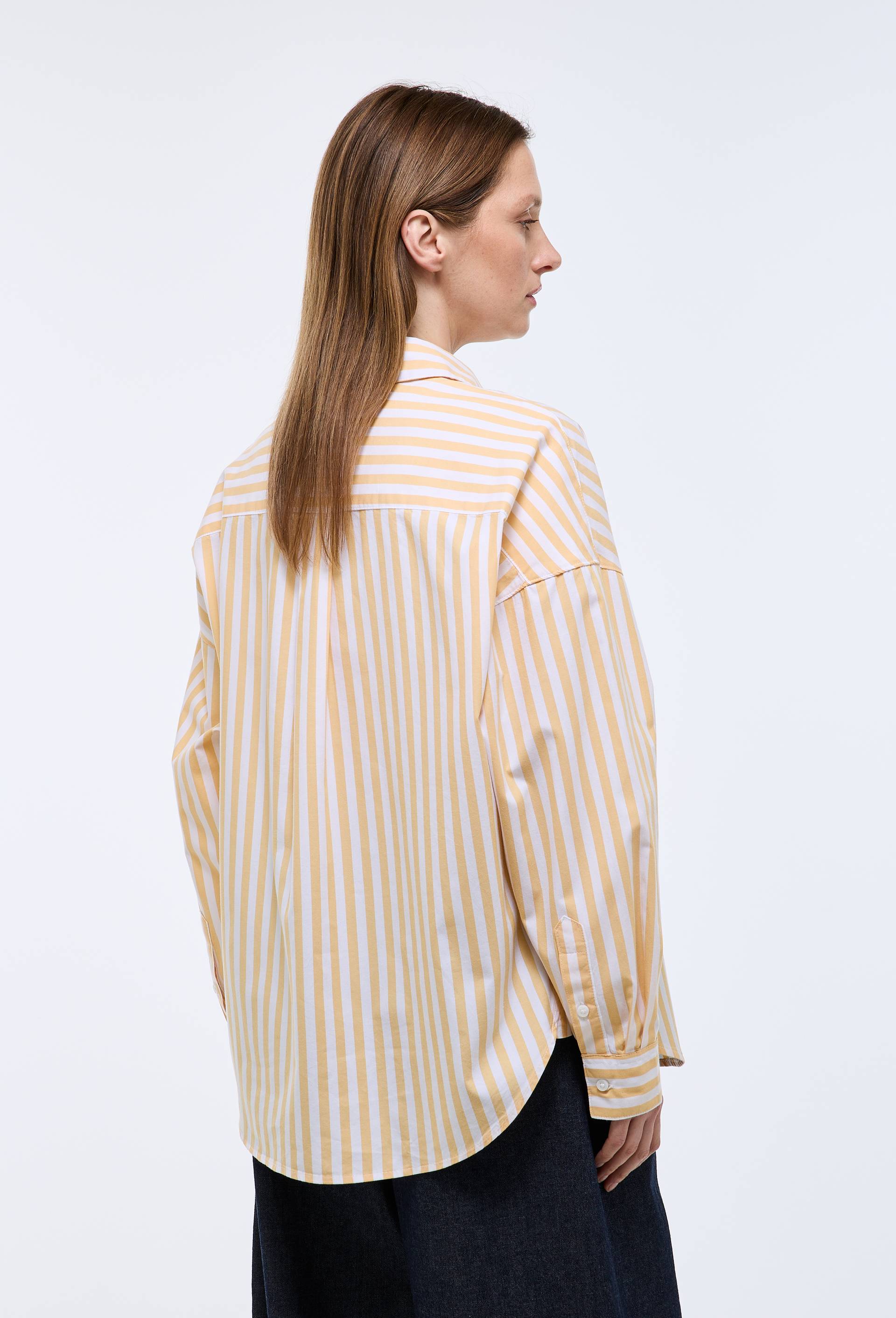 Chemise manches longues ray&eacute;e en coton, Jaune, large image number 1.0