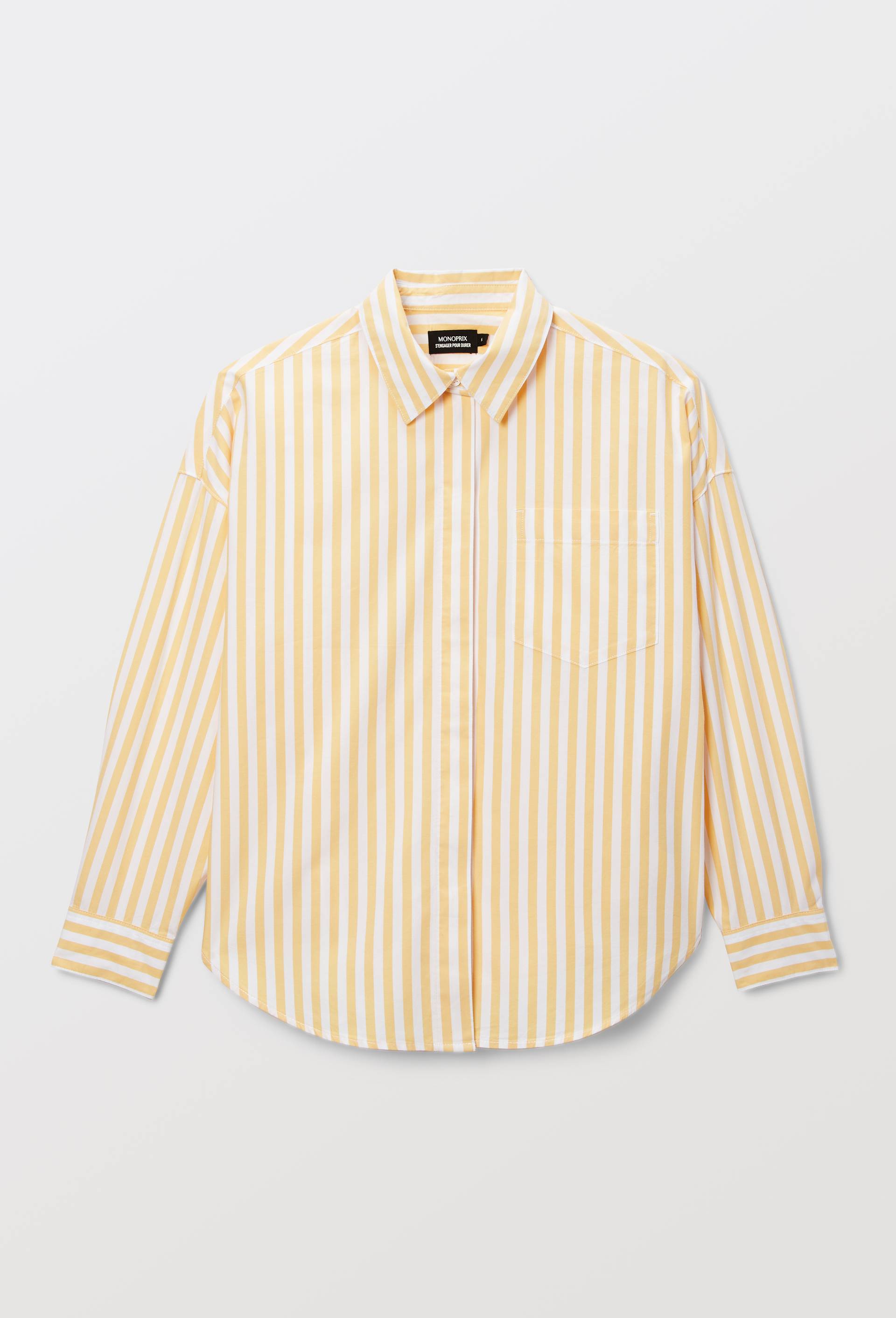 Chemise manches longues ray&eacute;e en coton, Jaune, large image number 2.0