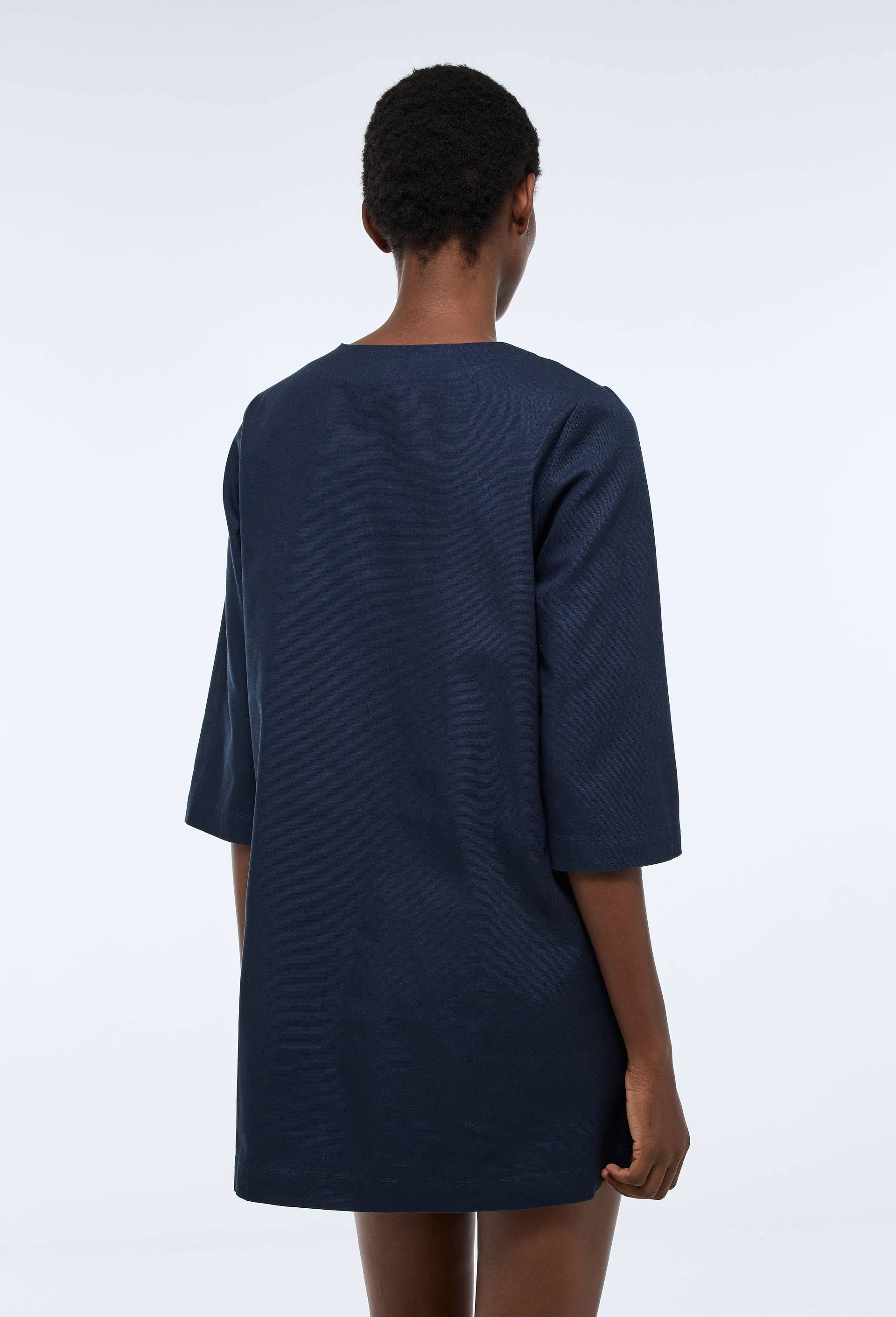 Robe courte, manches longues avec la&ccedil;age en coton BIO GOTS, Bleu fonc&eacute;, large image number 1